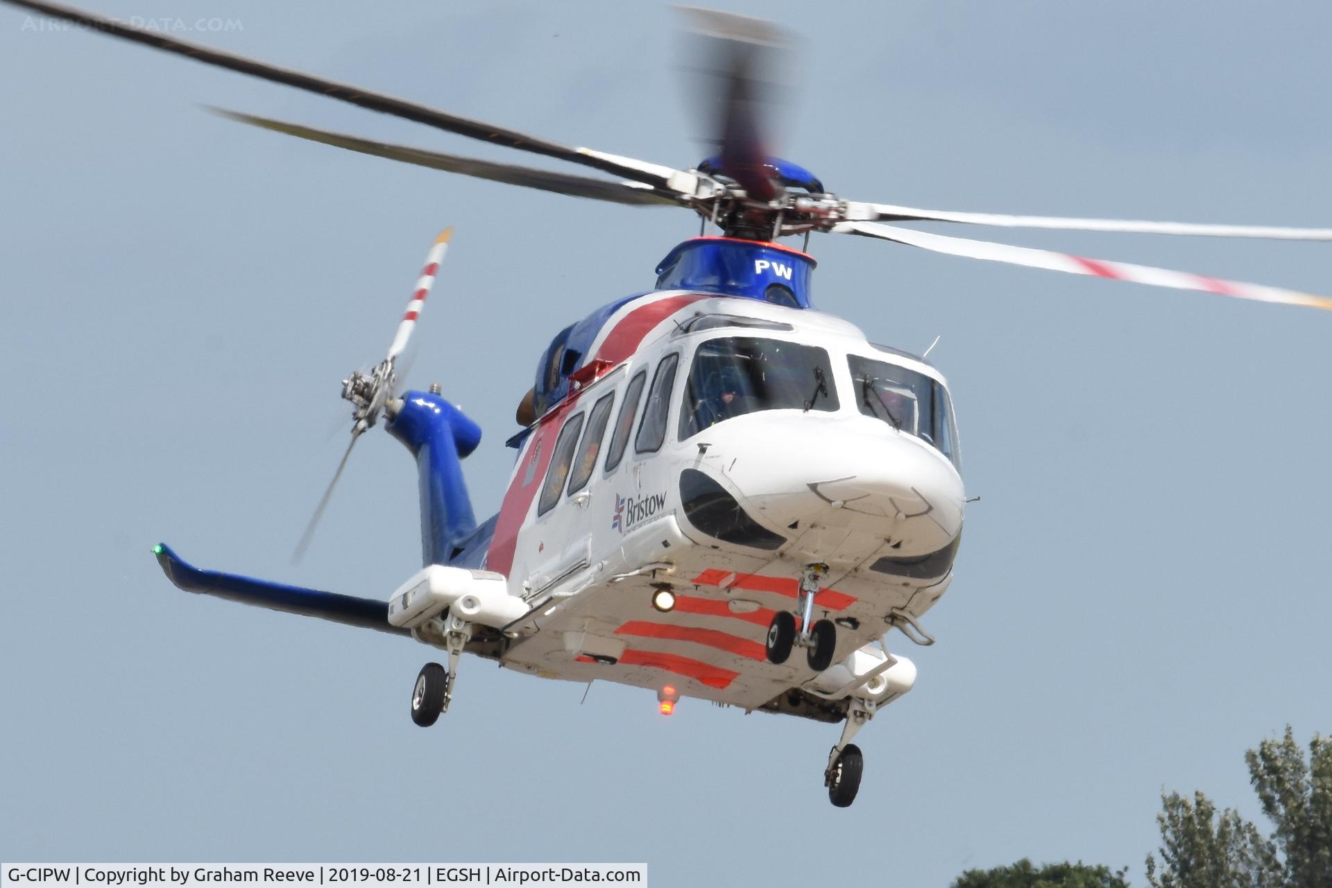 G-CIPW, 2013 AgustaWestland AW-139 C/N 41344, Landing at Norwich.