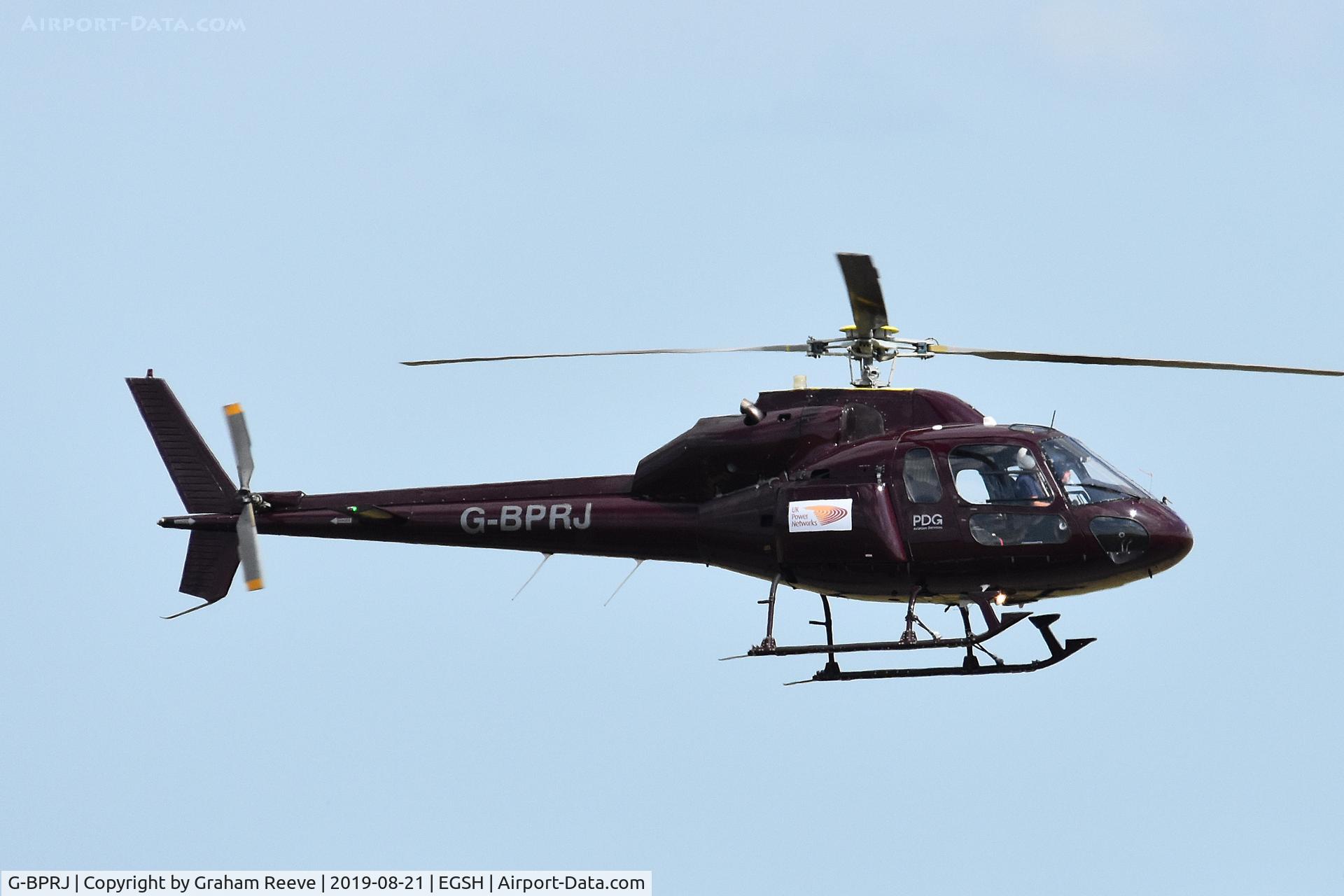 G-BPRJ, 1982 Aerospatiale AS-355F-1 Ecureuil 2 C/N 5201, Landing at Norwich.
