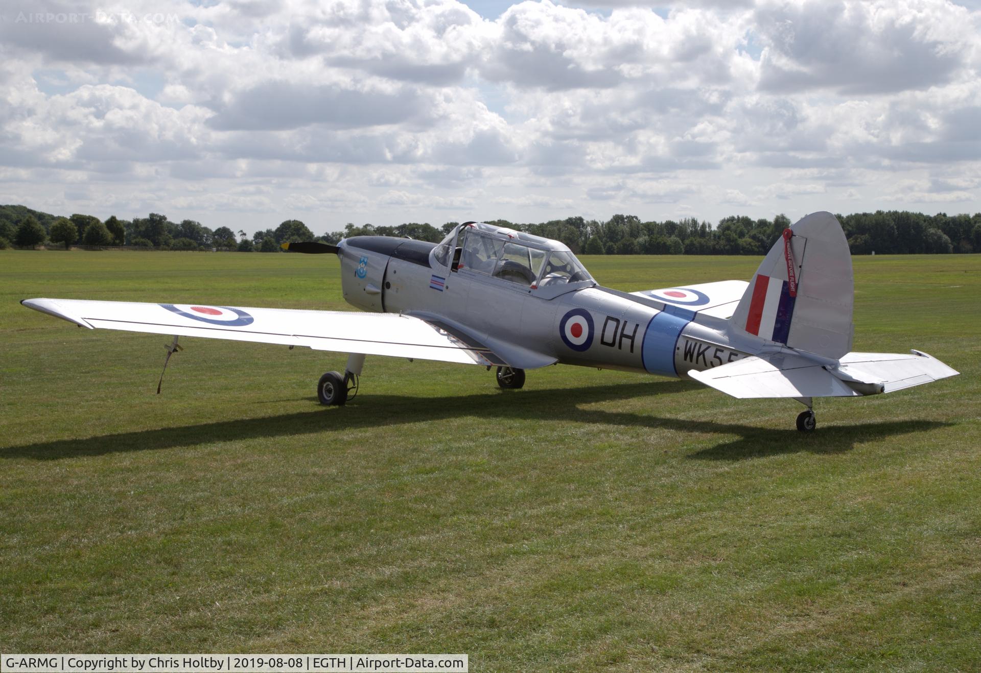 G-ARMG, 1952 De Havilland DHC-1 Chipmunk T.10 C/N C1/0575, 1952 Chipmunk lined up up next to Tiger Moths gathering 2019 at Old Warden