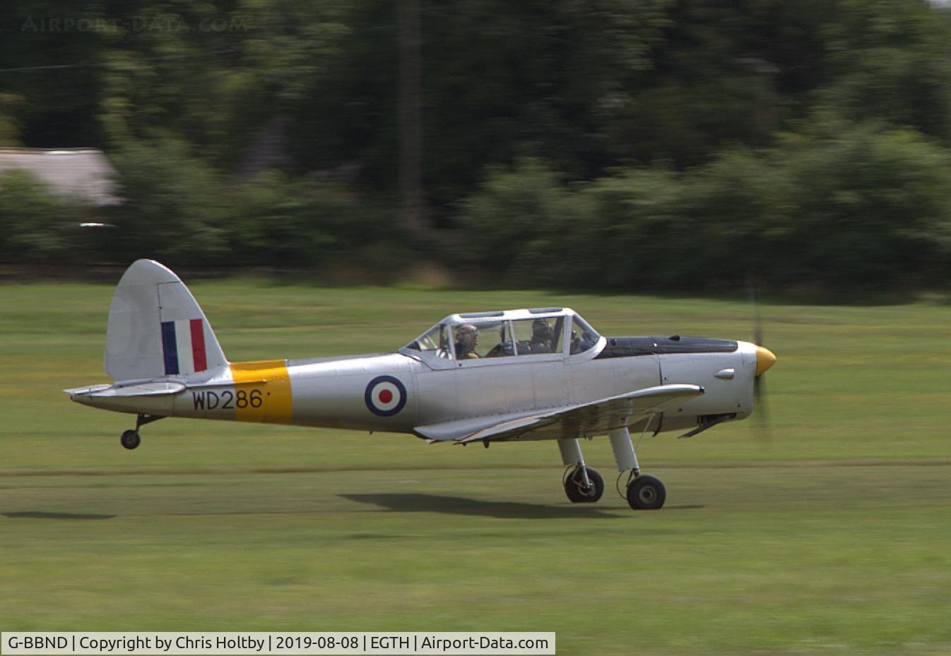G-BBND, 1950 De Havilland DHC-1 Chipmunk T.10 C/N C1/0225, 1950 Chipmunk landing at Old Warden for the Gathering of Moths Day 2019