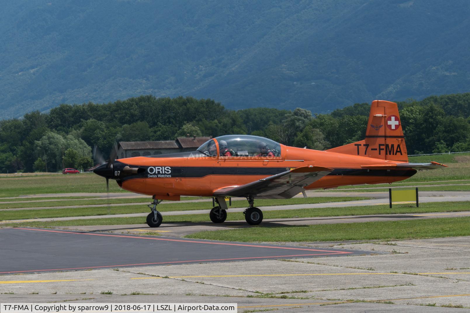 T7-FMA, 1982 Pilatus PC-7 Turbo-Trainer C/N 315, At Locarno-Magadino, civil side.