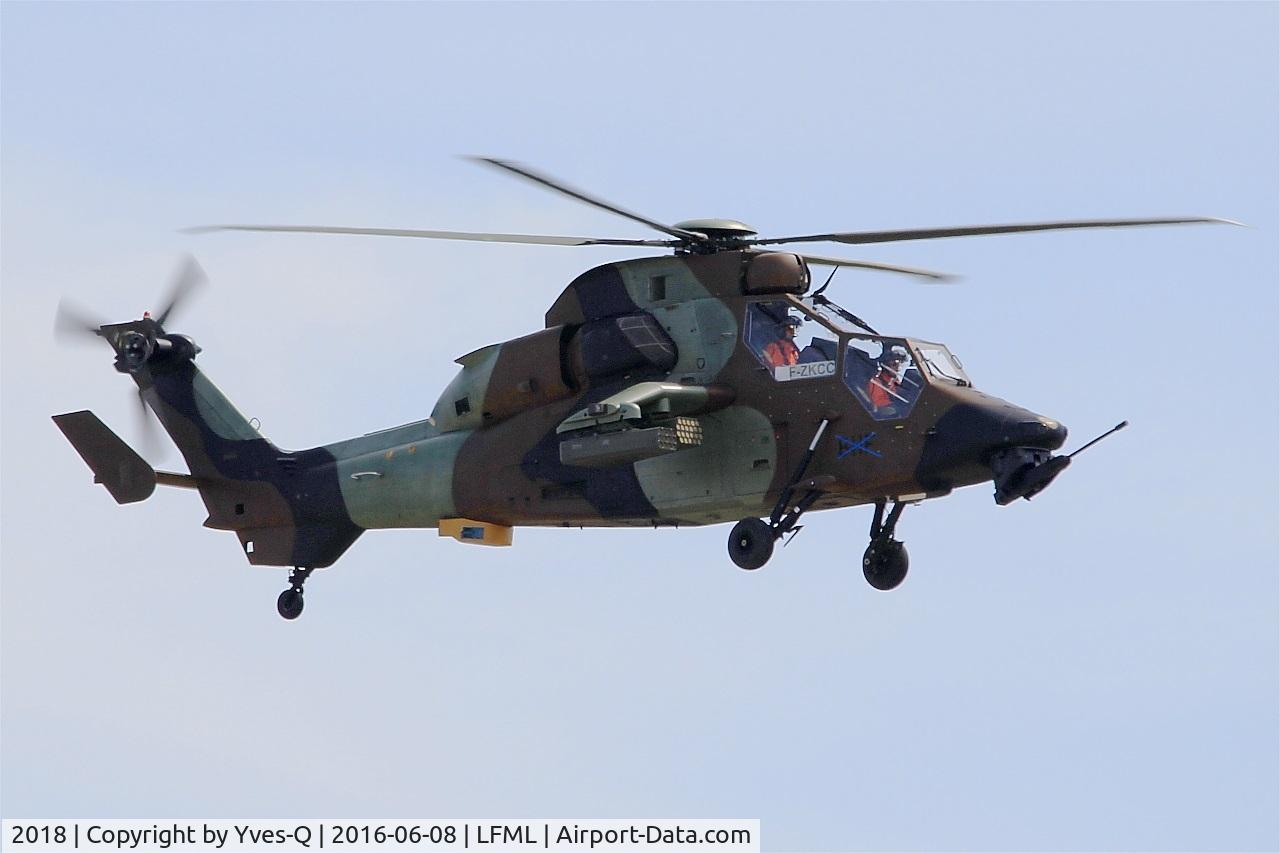 2018, Eurocopter EC-665 Tigre HAP C/N 2018, Airbus Helicopters EC-665 Tigre HAP, Test flight with provisional registration F-ZKCC, Marseille-Provence airport (LFML-MRS)