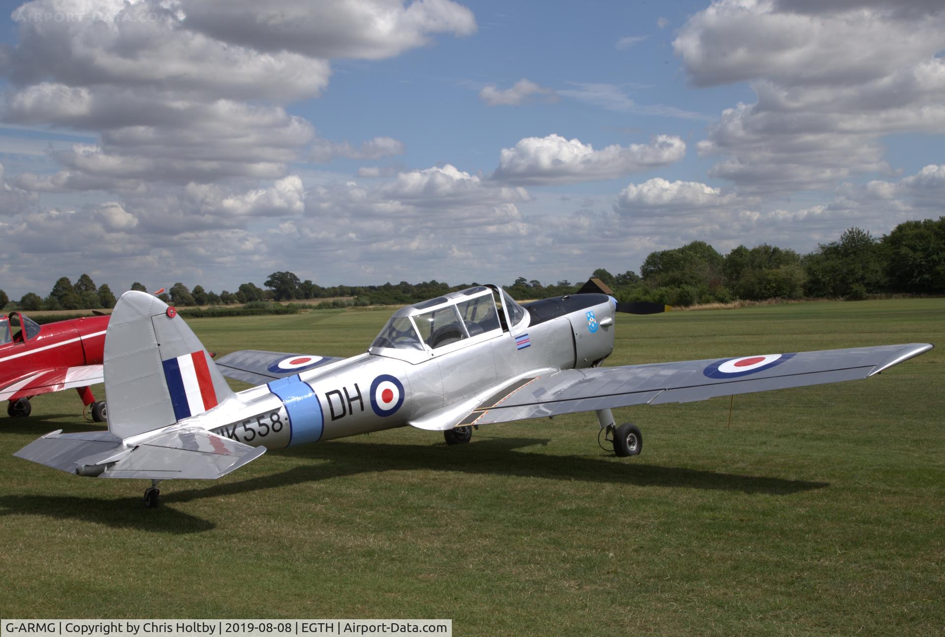 G-ARMG, 1952 De Havilland DHC-1 Chipmunk T.10 C/N C1/0575, Parked on show in its restored Cranwell College livery at the 'Gathering of Moths' Day 2019 at Old Warden