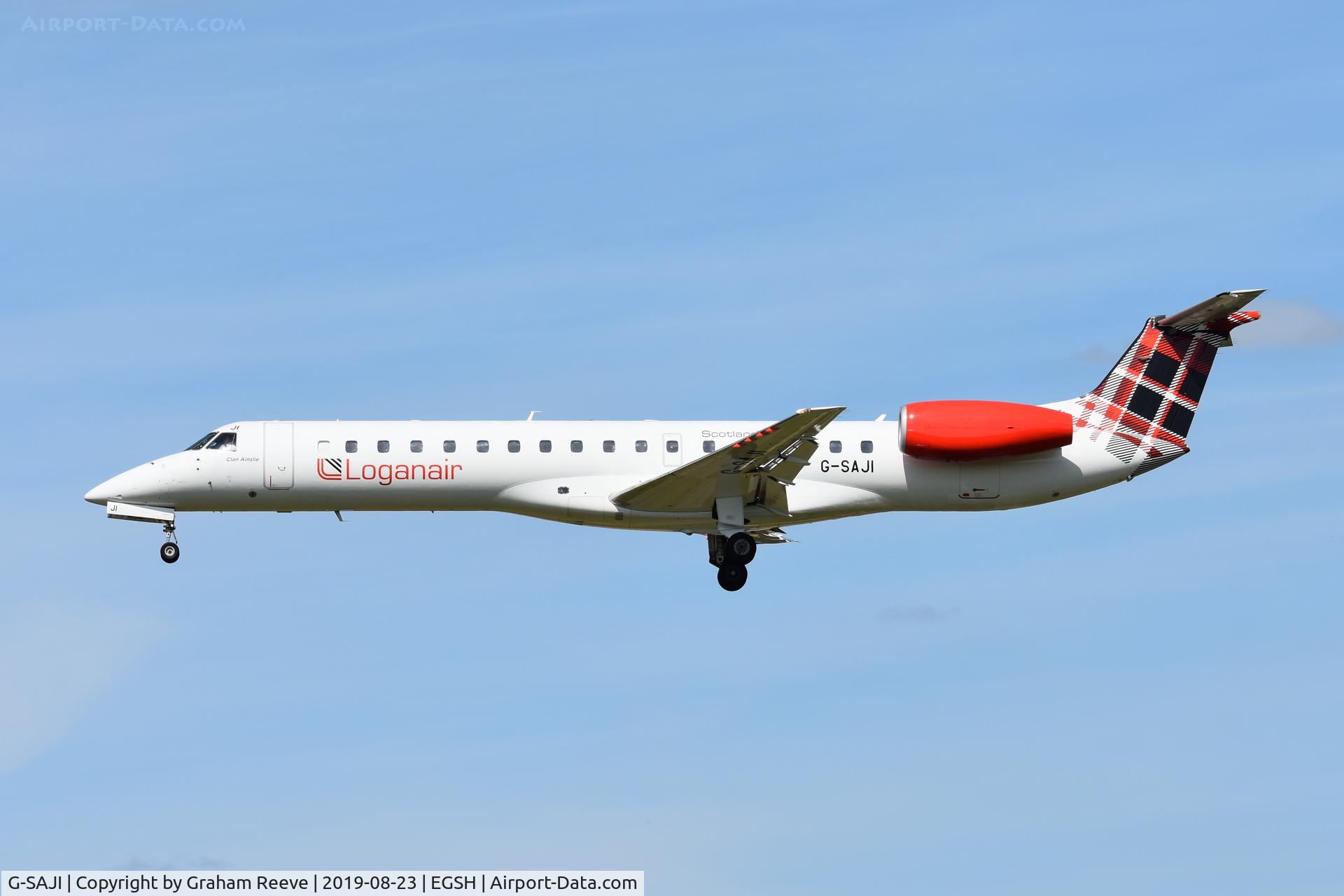G-SAJI, 2000 Embraer EMB-145EP (ERJ-145EP) C/N 145201, Landing at Norwich.