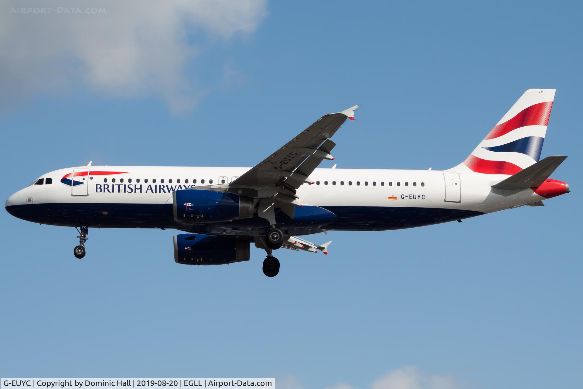 G-EUYC, 2008 Airbus A320-232 C/N 3721, Landing RWY 27R