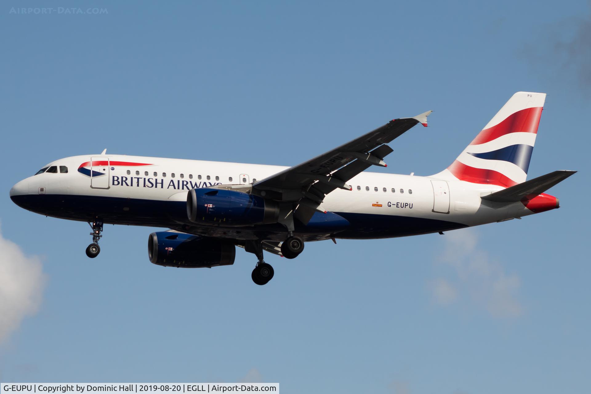 G-EUPU, 2000 Airbus A319-131 C/N 1384, Landing RWY 27R