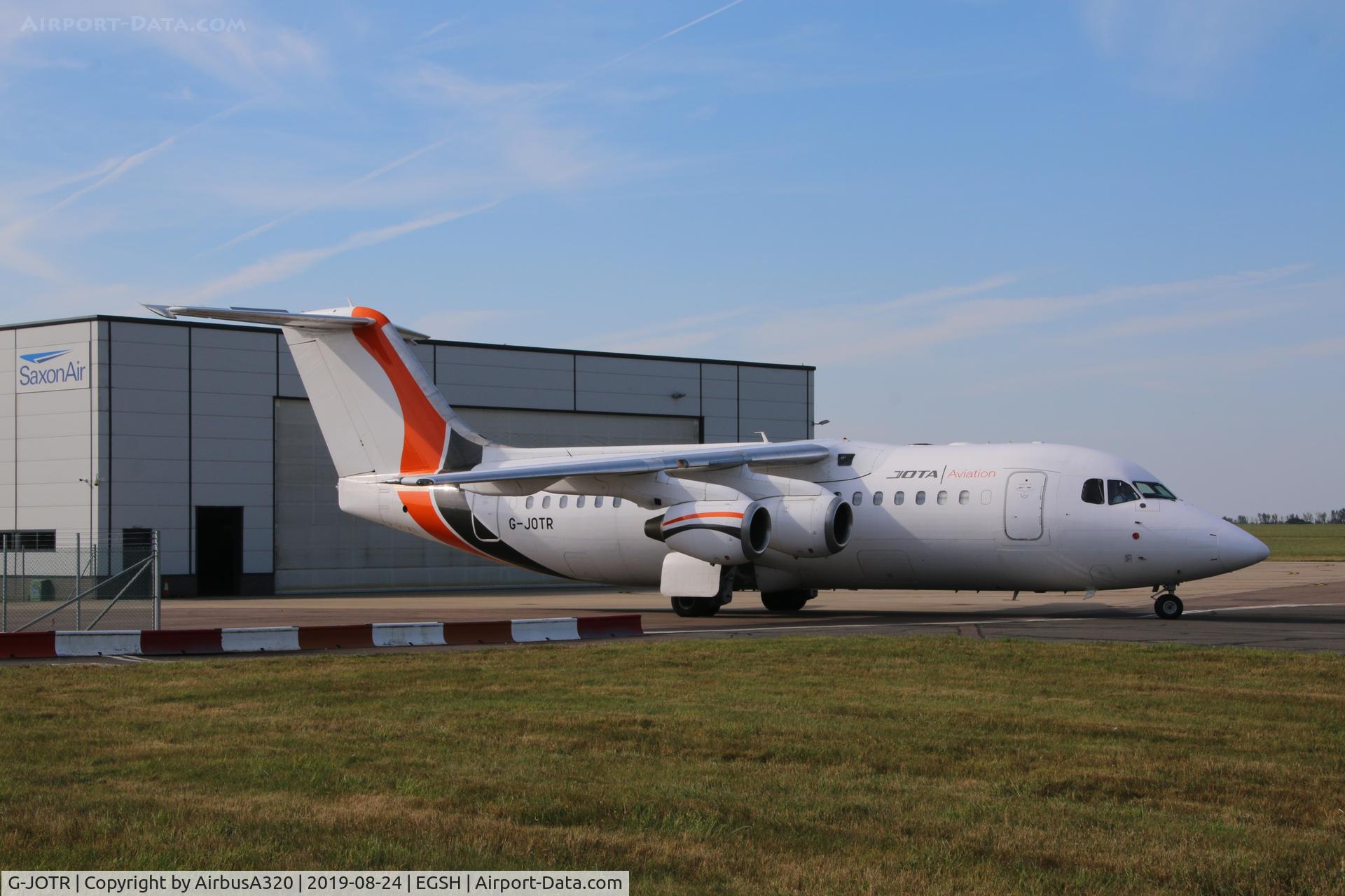G-JOTR, 1996 British Aerospace Avro 146-RJ85 C/N E.2294, Departing Norwich with Chelsea team on board
