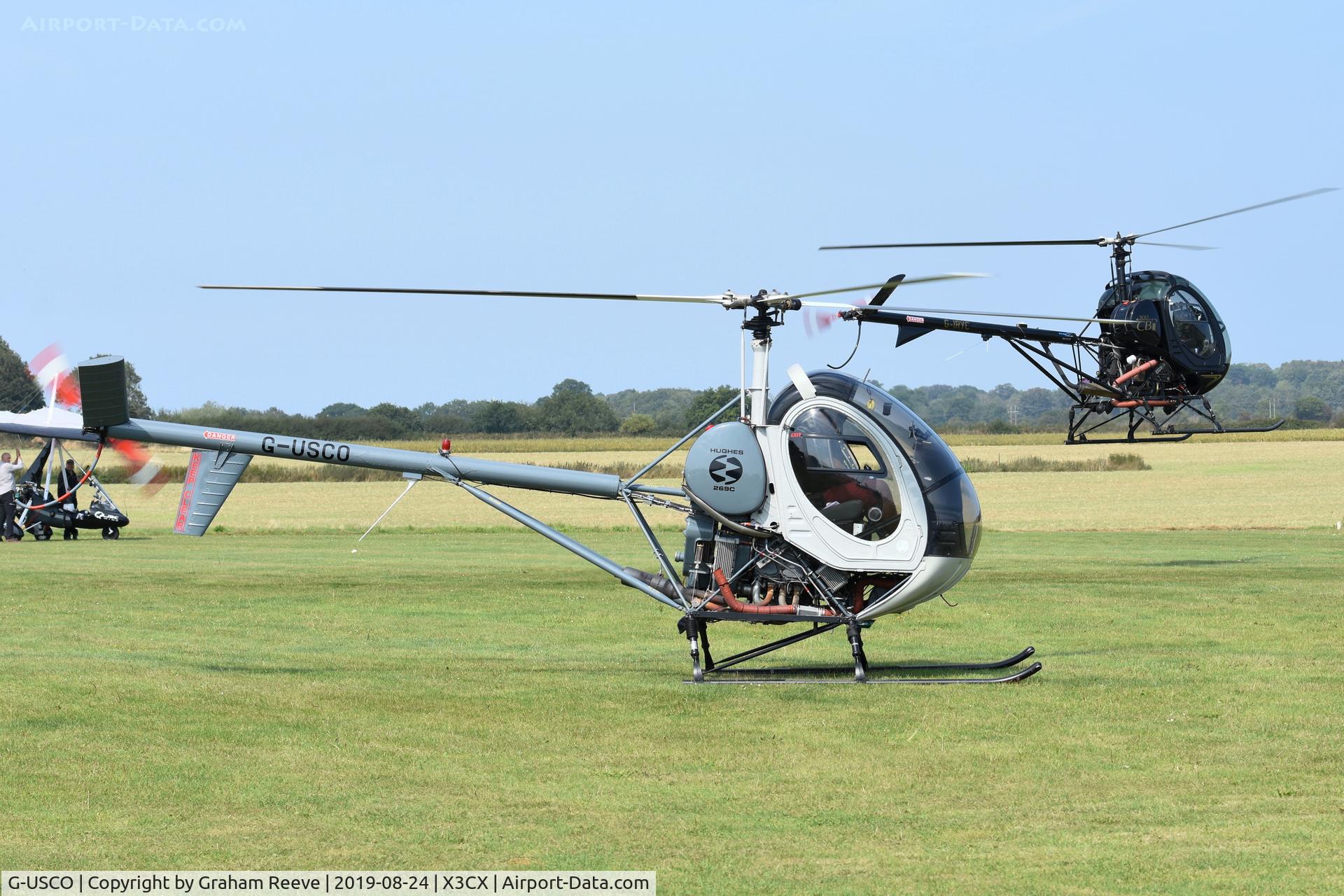 G-USCO, 1975 Hughes 269C C/N 1140377, Departing from Northrepps.