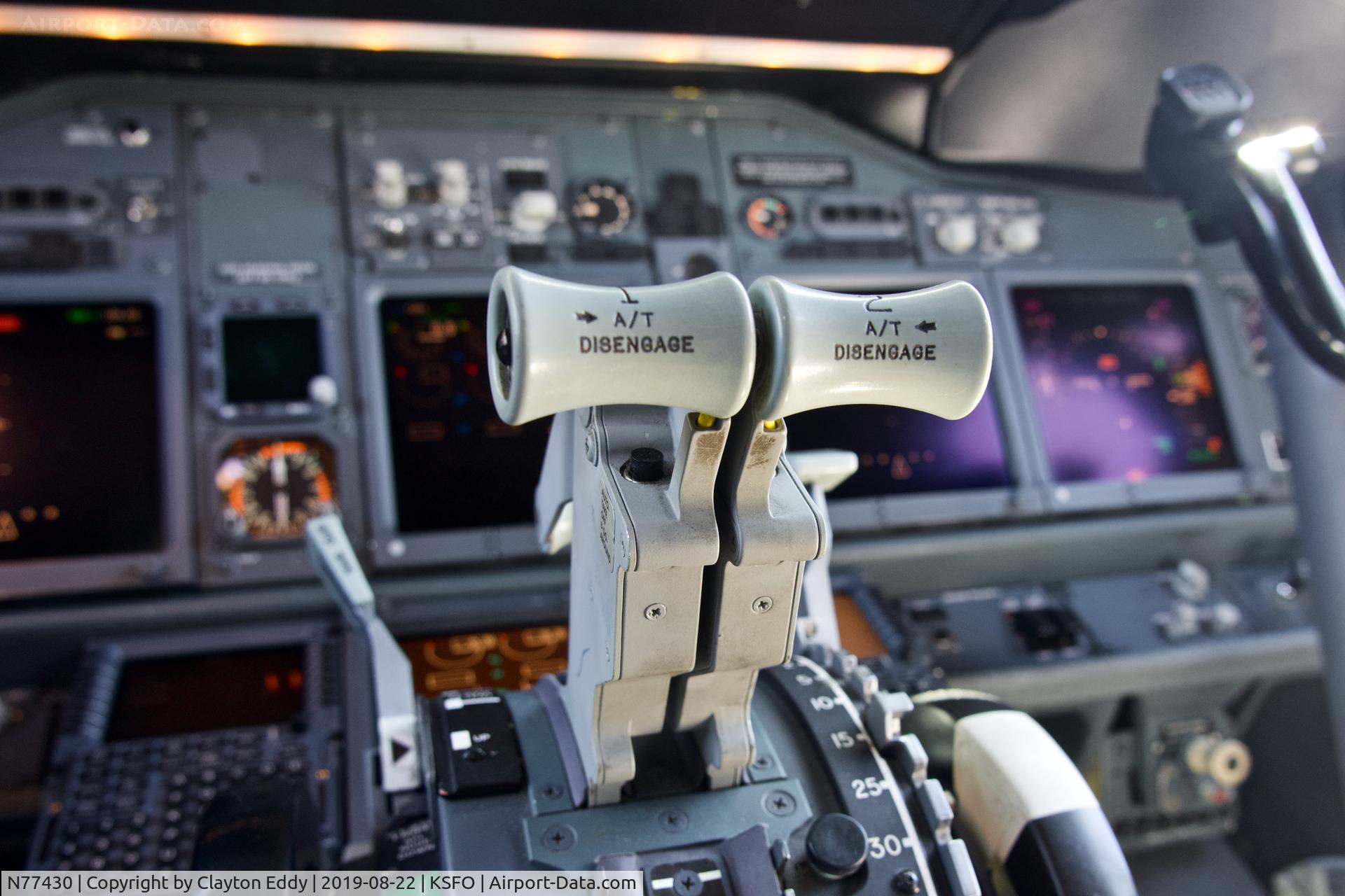 N77430, 2008 Boeing 737-924/ER C/N 37098, Overhead panel SFO 2019.