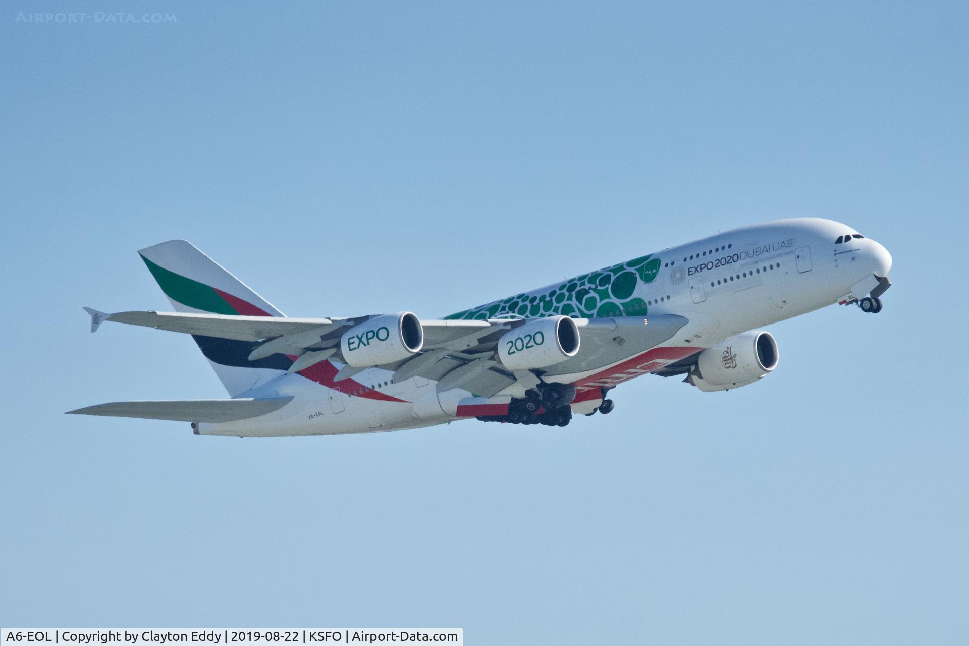 A6-EOL, 2015 Airbus A380-861 C/N 186, SFO 2019.