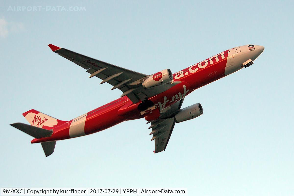 9M-XXC, 2009 Airbus A330-343X C/N 1048, Airbus A330-343. AirAsia X 9M-XXC, departed Rwy 21 YPPH 290717.