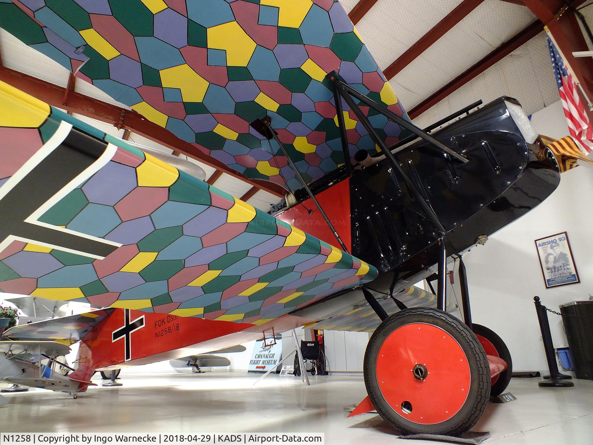 N1258, 1990 Fokker D-VII Replica C/N 1 (N1258), Fokker (Osborne) D VII replica at the Cavanaugh Flight Museum, Addison TX