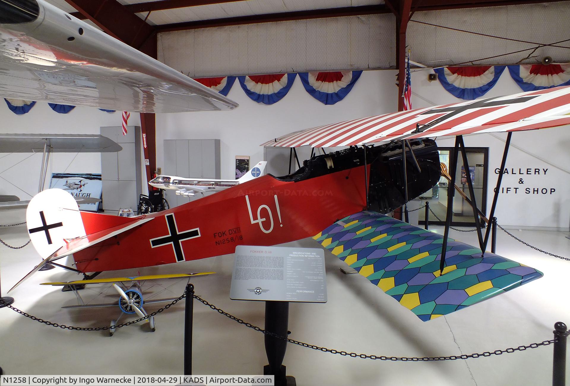N1258, 1990 Fokker D-VII Replica C/N 1 (N1258), Fokker (Osborne) D VII replica at the Cavanaugh Flight Museum, Addison TX