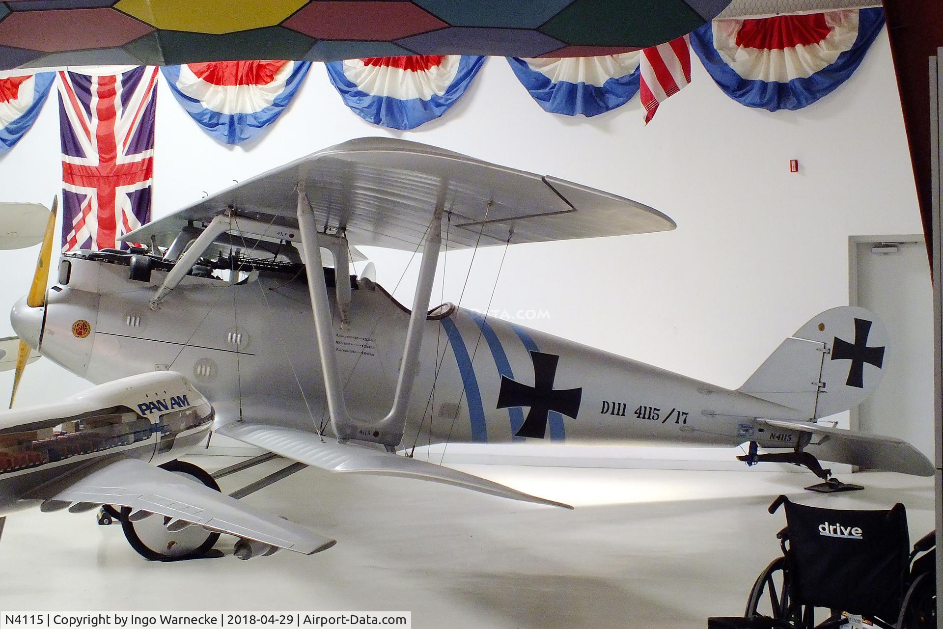 N4115, 1987 Pfalz DIII Replica C/N 1, Pfalz (Kitchen) D III replica at the Cavanaugh Flight Museum, Addison TX