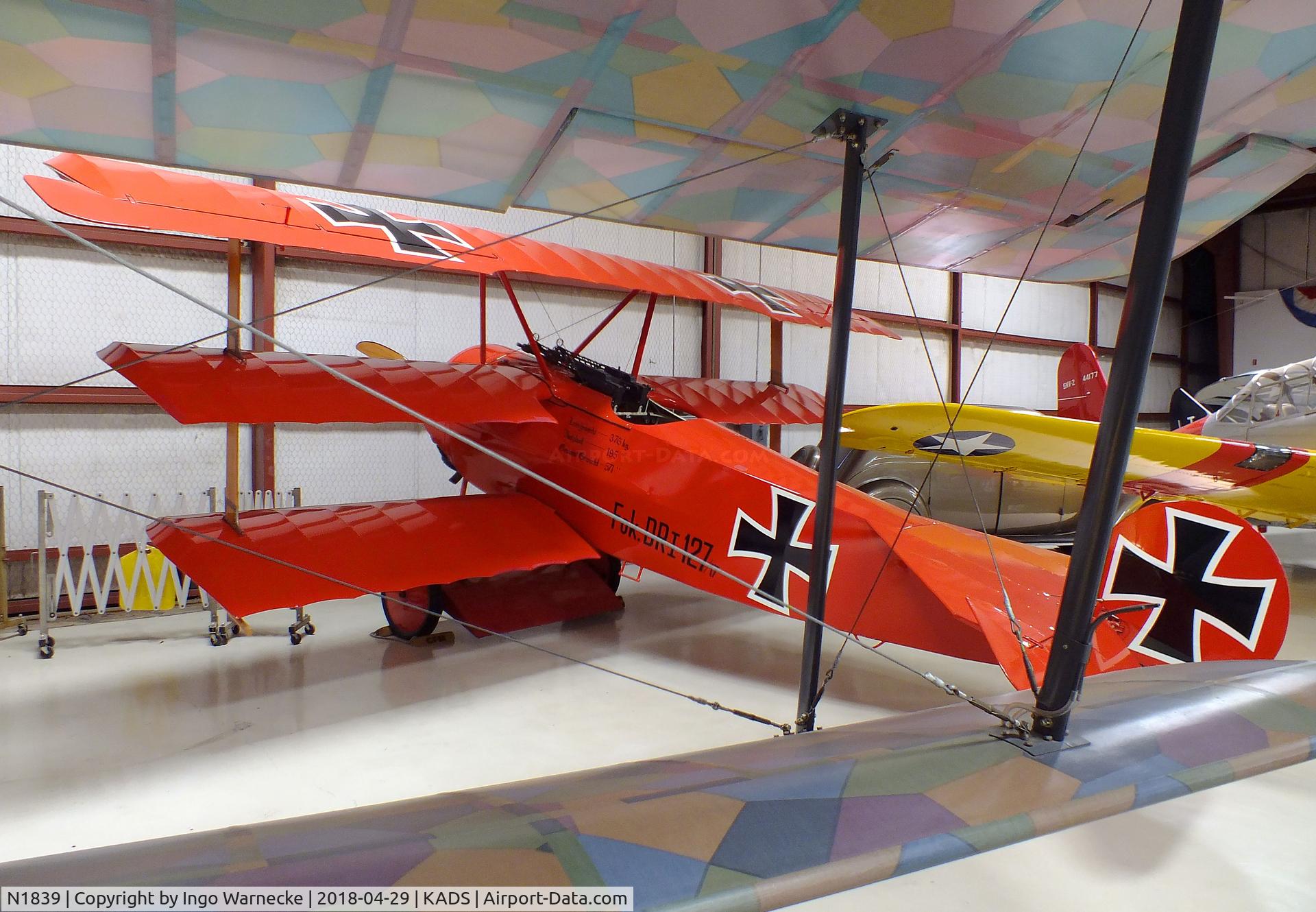 N1839, 1980 Fokker Dr.1 Triplane Replica C/N 1839, Fokker (Lansing & Shepherd) Dr I replica at the Cavanaugh Flight Museum, Addison TX