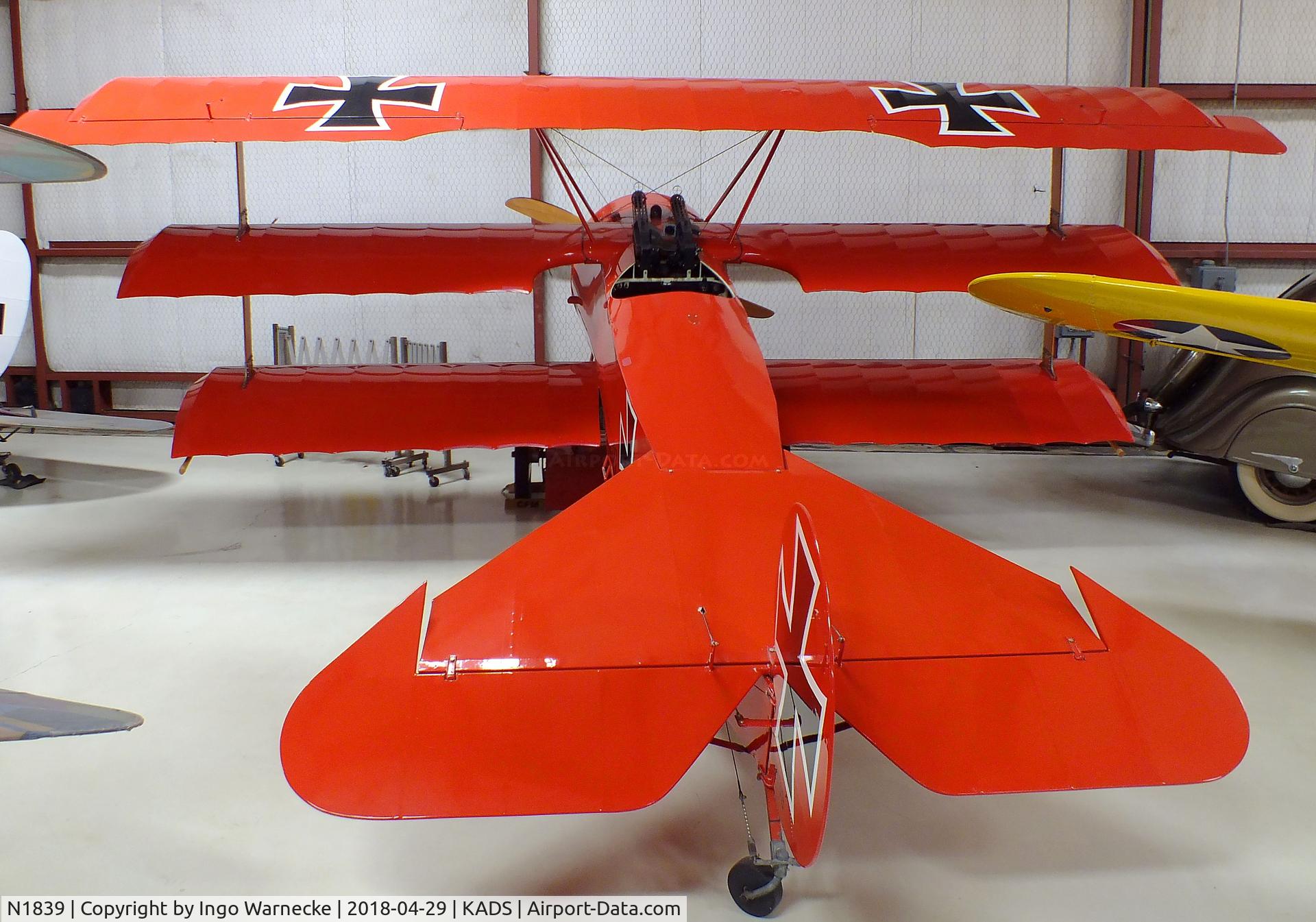 N1839, 1980 Fokker Dr.1 Triplane Replica C/N 1839, Fokker (Lansing & Shepherd) Dr I replica at the Cavanaugh Flight Museum, Addison TX