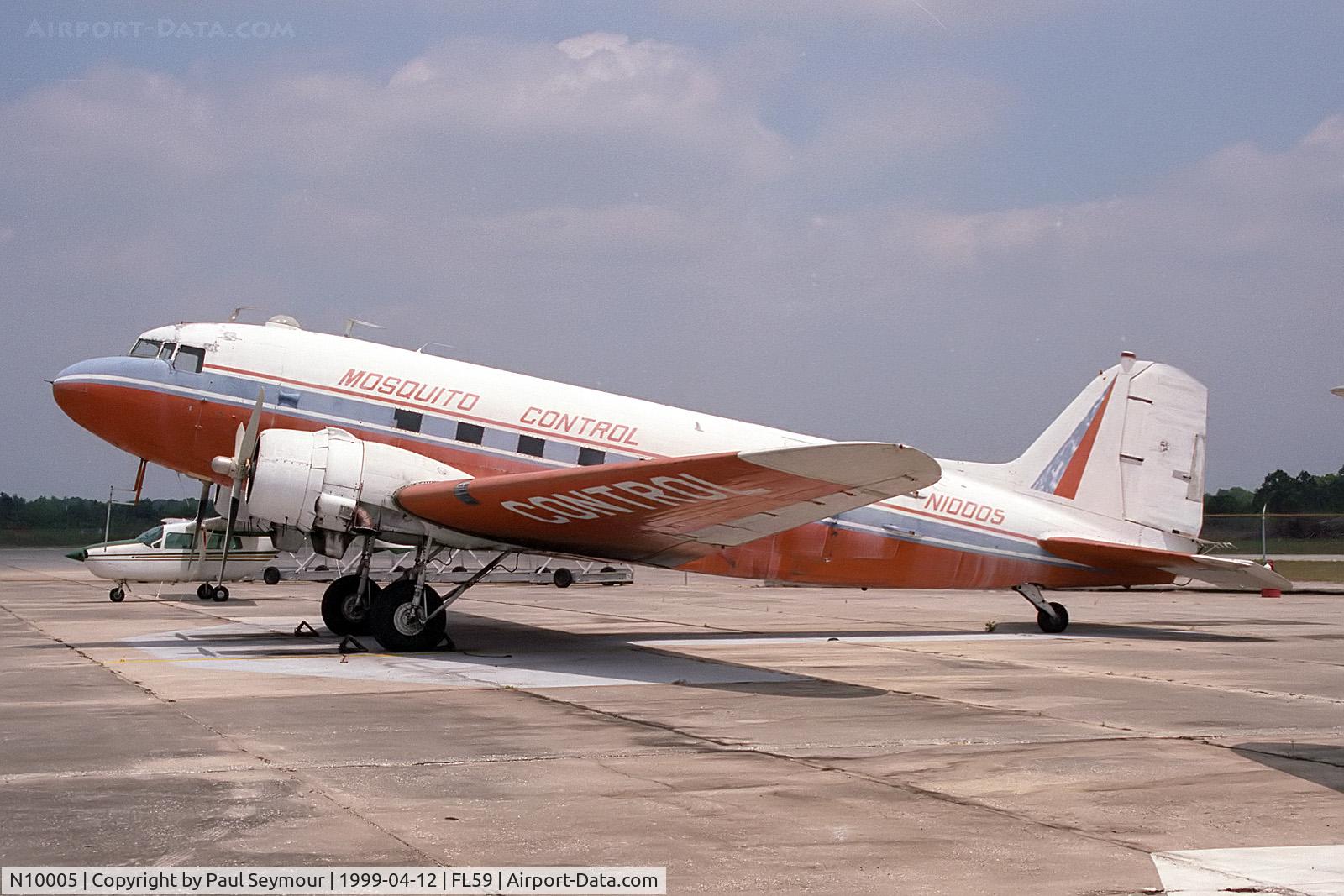 N10005, 1943 Douglas C-47B Skytrain C/N 14082/25527, At Lehigh Acres - Buckingham Field FL. Operated by Lee County Mosquito District. Withdrawn from use there by 2001 due to corrosion.