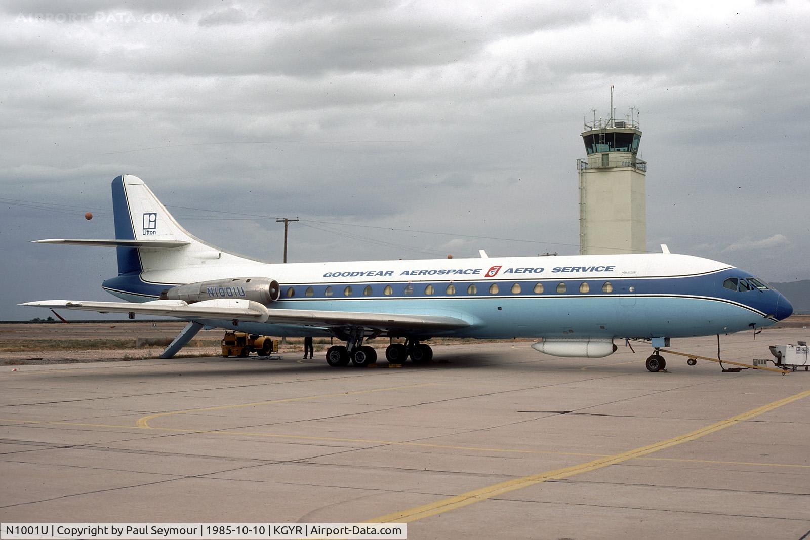 N1001U, 1961 Sud Aviation SE-210 Caravelle VI-R C/N 86, Operated by Goodyear Aerospace and based at Goodyear. Originally delivered to United Airlines. Later preserved at the Pima Air Museum, Tucson, AZ.