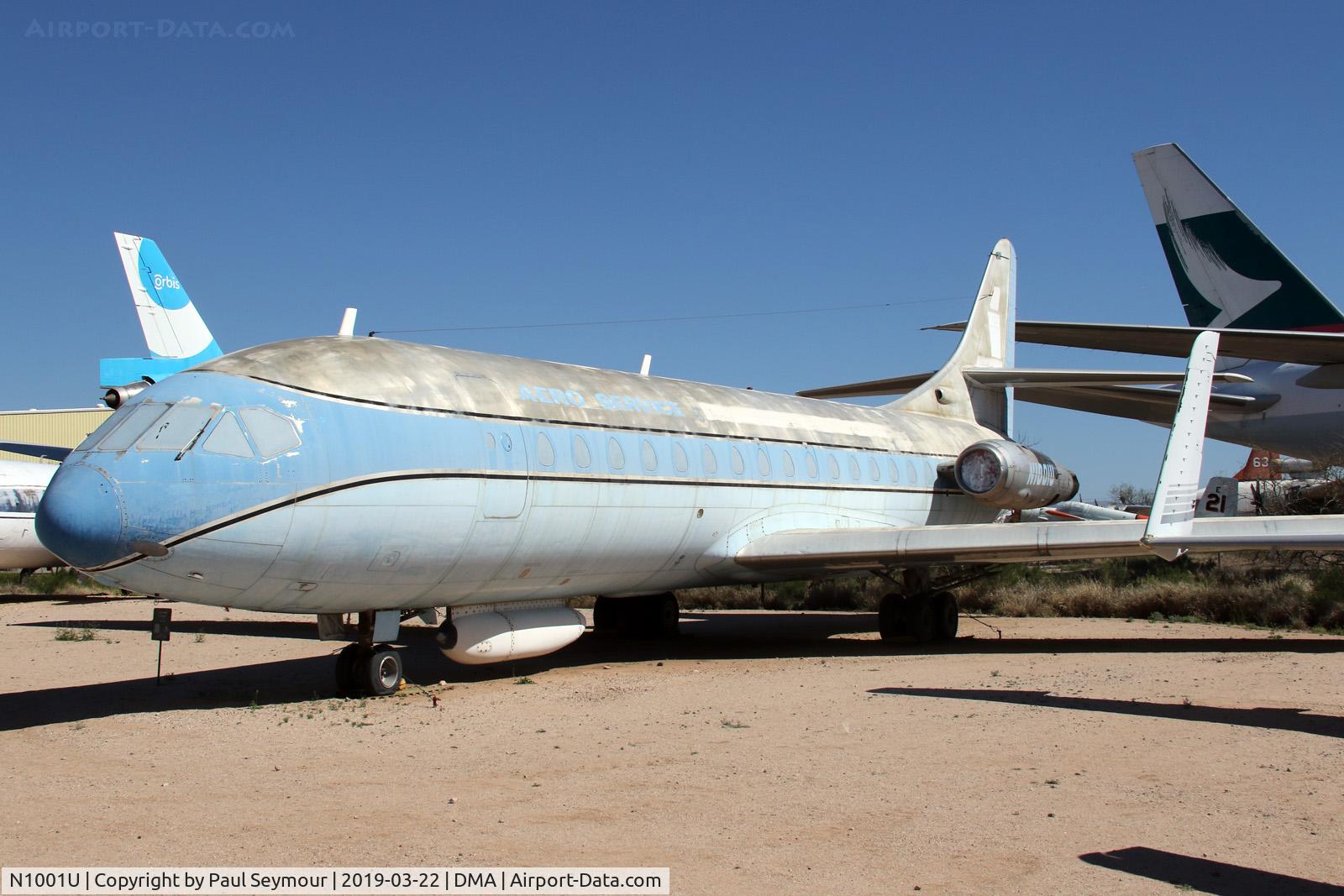 N1001U, 1961 Sud Aviation SE-210 Caravelle VI-R C/N 86, Preserved at the Pima Air and Space Museum which next to Davis  Monthan AFB from 1990. It was clearly not destroyed. Delivered to United Airlines in 1961. Later used as a test aircraft by Goodyear Aerospace.