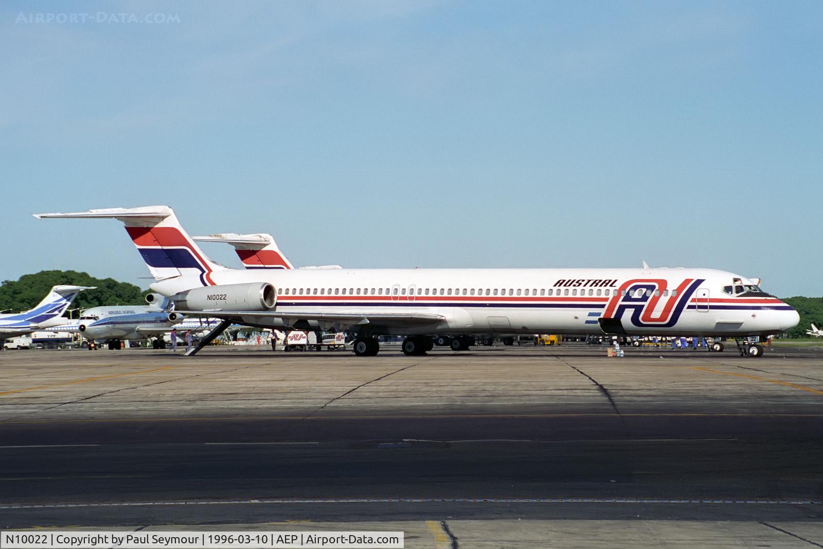 N10022, 1980 McDonnell Douglas MD-81 (DC-9-81) C/N 48024, Delivered to Austral as N10022 in 1981. Reregistered as LV-WPY in 1996. Scrapped in 2008.