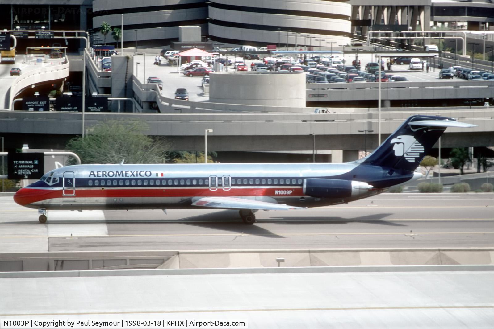 N1003P, 1981 McDonnell Douglas DC-9-32 C/N 48150, At Phoenix-Sky Harbor, AZ. Delivered to Aeromexico as N1003P in 1981. To Tikal Jets as TG-URY in 2004, Eastern Skyjets as AP-ESC in 2008 and Star Air Aviation as AP-ESC in 2011. Withdrawn from use at Ras-Al-Khaimah by 2013.
