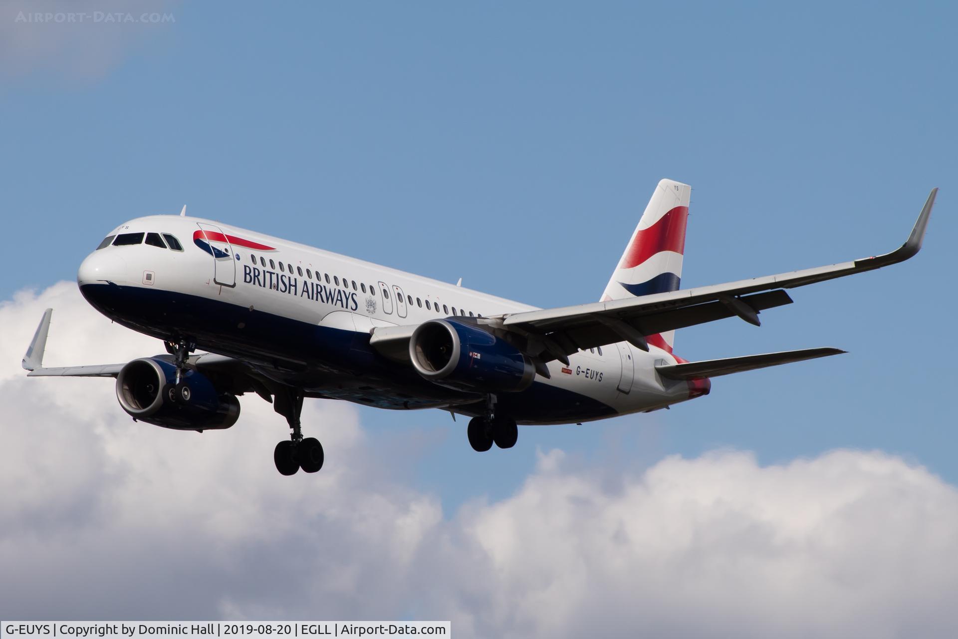 G-EUYS, 2013 Airbus A320-232 C/N 5948, Landing RWY 27L