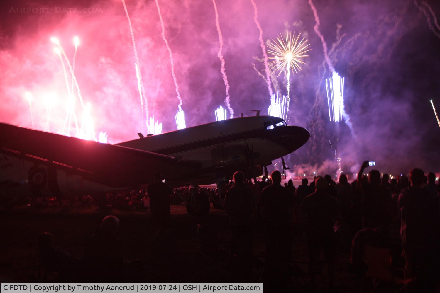 C-FDTD, 1944 Douglas C-47A-5-DK Skytrain C/N 12253, 1944 Douglas C-47A Skytrain, c/n: 12253. AirVenture 2019 Wednesday night fireworks.