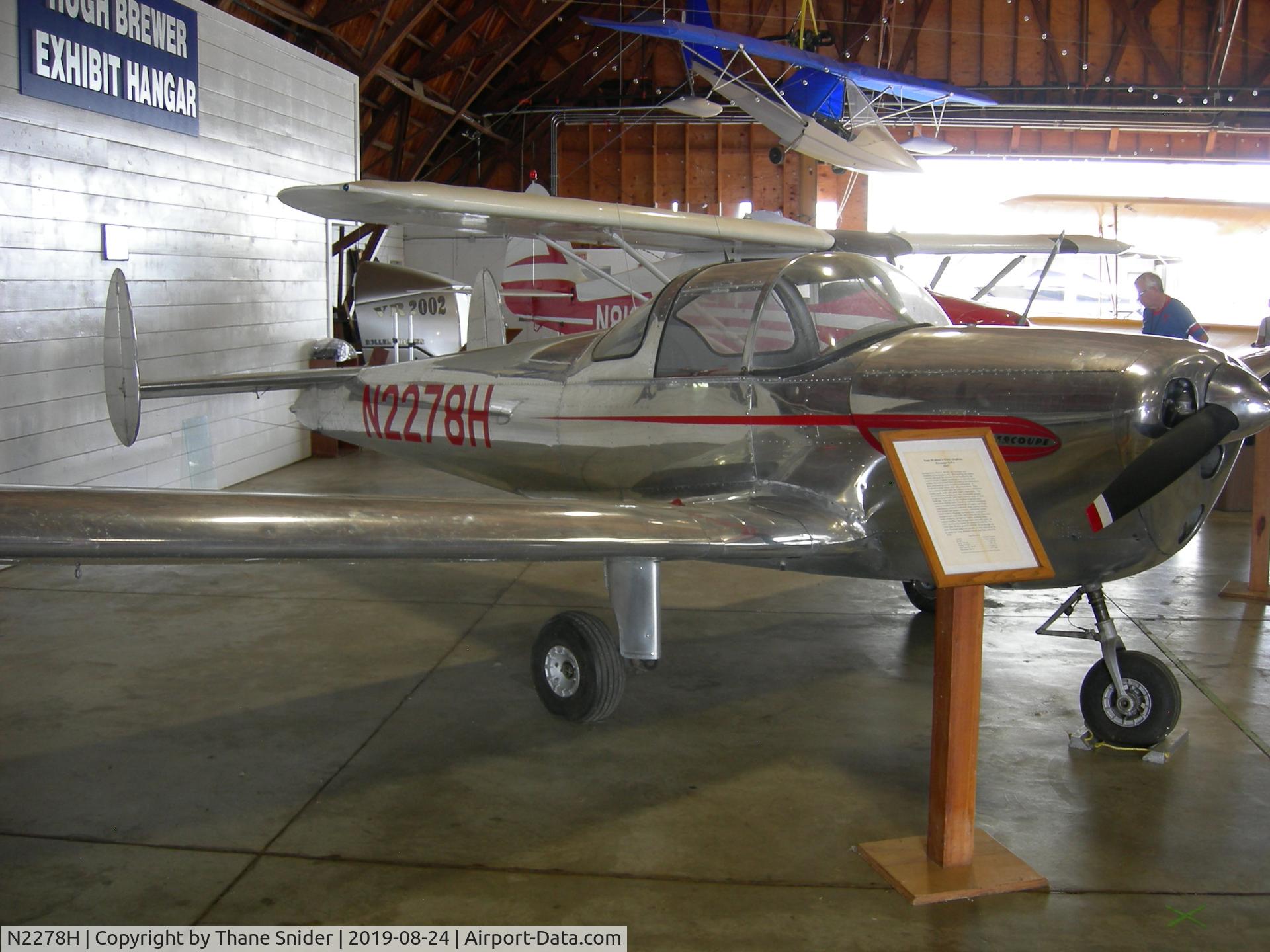 N2278H, 1946 Erco 415C Ercoupe C/N 2903, Sam Walton's first airplane.  He used it for 2 years to travel to train people at his new stores etc in the early days of Walmart.  Lots of flying hours before he replaced it with a larger plane.