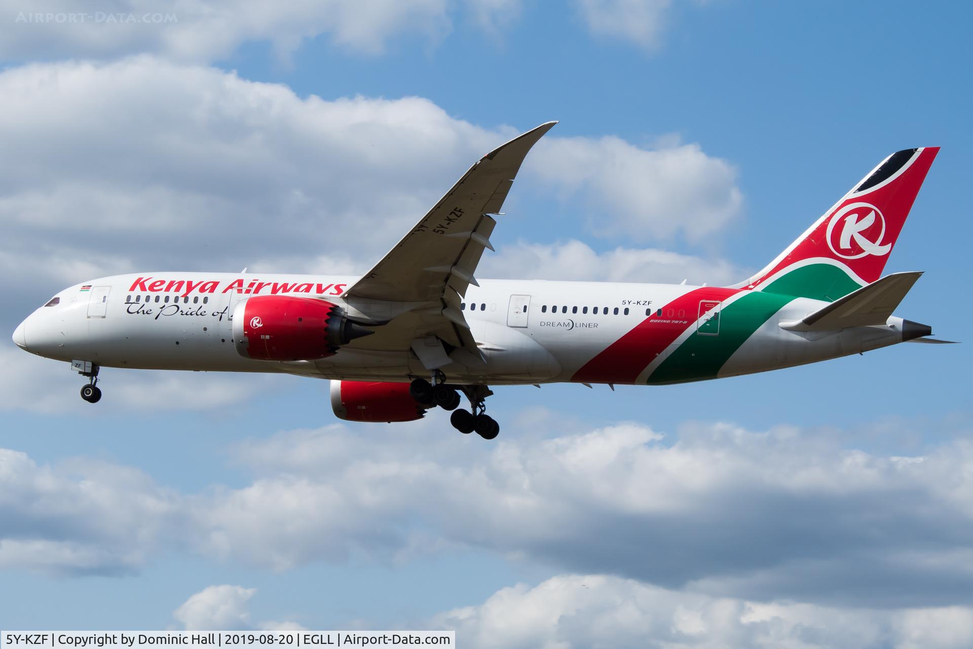 5Y-KZF, 2014 Boeing 787-8 Dreamliner C/N 36043, Landing RWY 27L