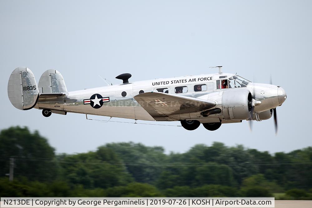 N213DE, 1942 Beech C-45H Expeditor C/N AF-392, Departing from runway 36R.