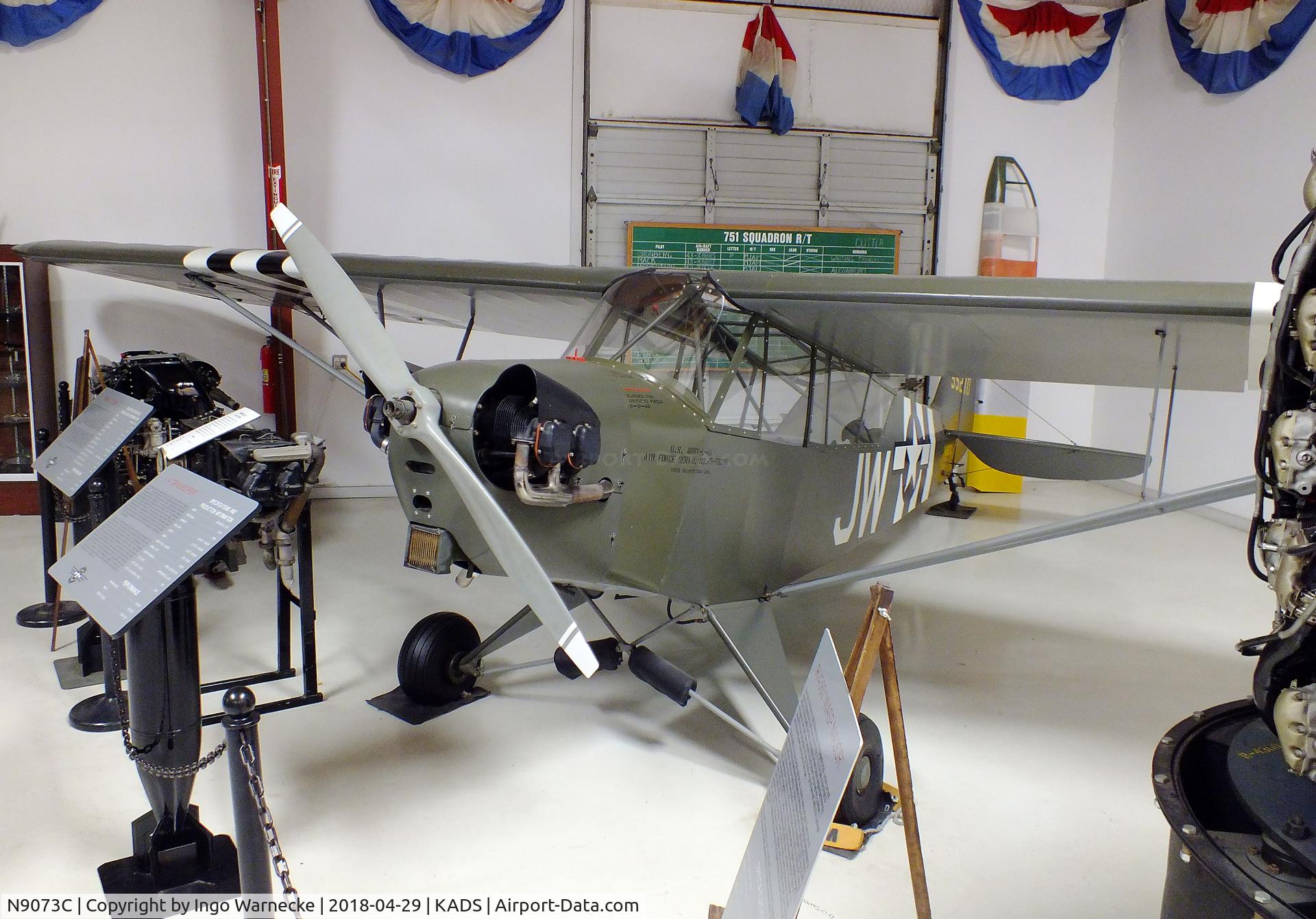 N9073C, 1945 Piper J3C-65 Cub C/N 13976, Piper J3C-65 Cub, displayed as L-4J Grashopper at the Cavanaugh Flight Museum, Addison TX