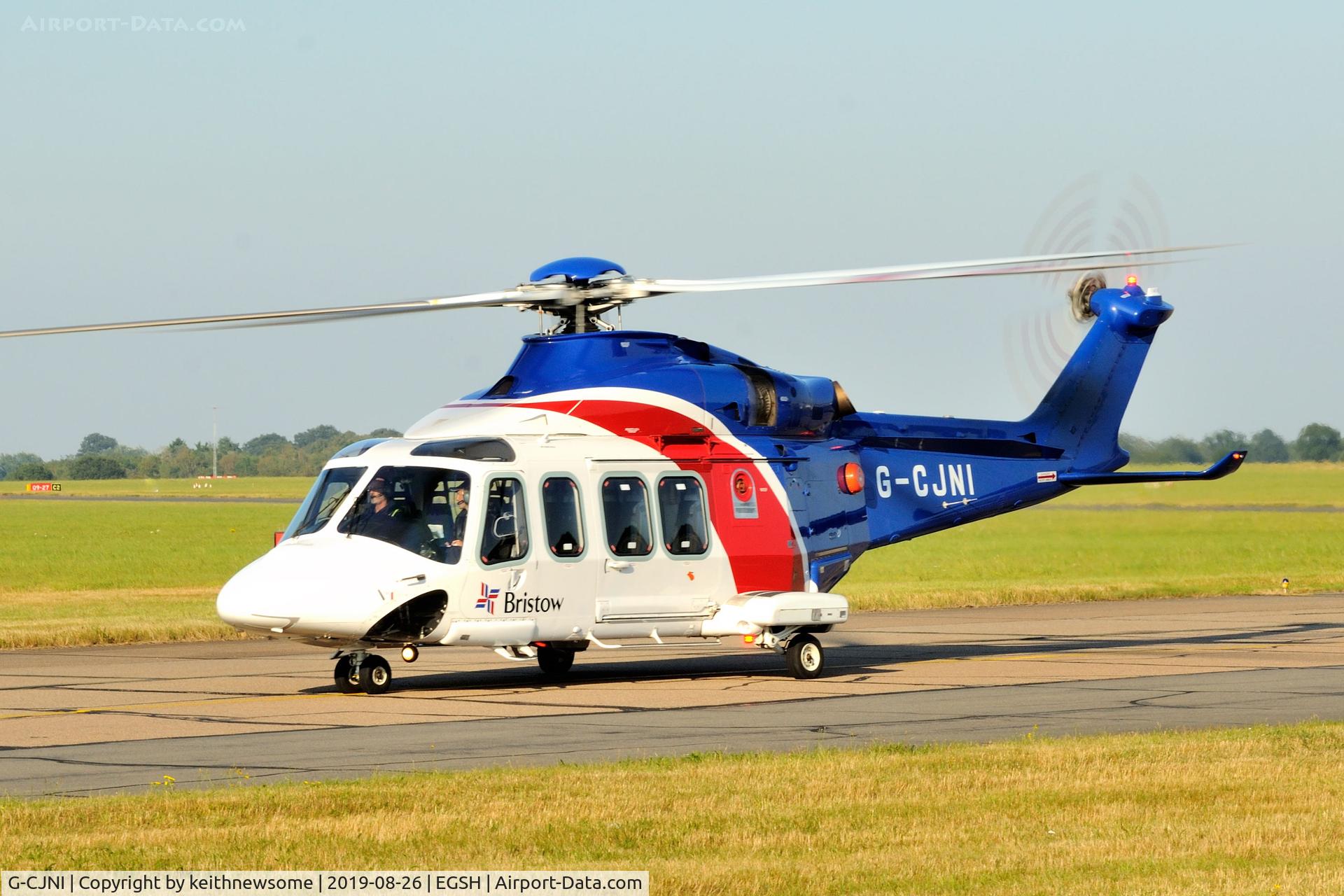 G-CJNI, 2014 AgustaWestland AW-139 C/N 41374, Leaving Norwich for offshore.
