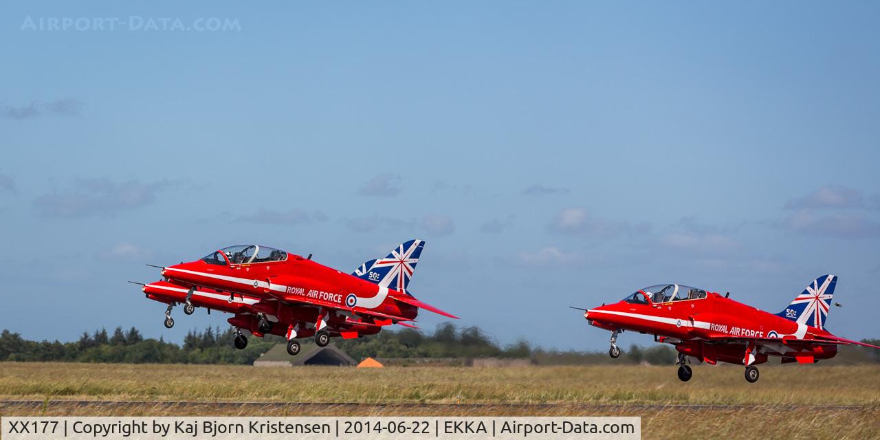 XX177, 1977 Hawker Siddeley Hawk T.1 C/N 024/312024, Red Arrows, Danish Airshow 2014, XX177, XX244 and XX311.