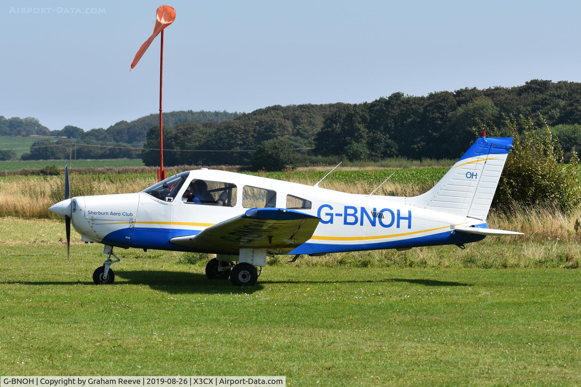 G-BNOH, 1987 Piper PA-28-161 Cherokee Warrior II C/N 2816016, Just landed at Northrepps.
