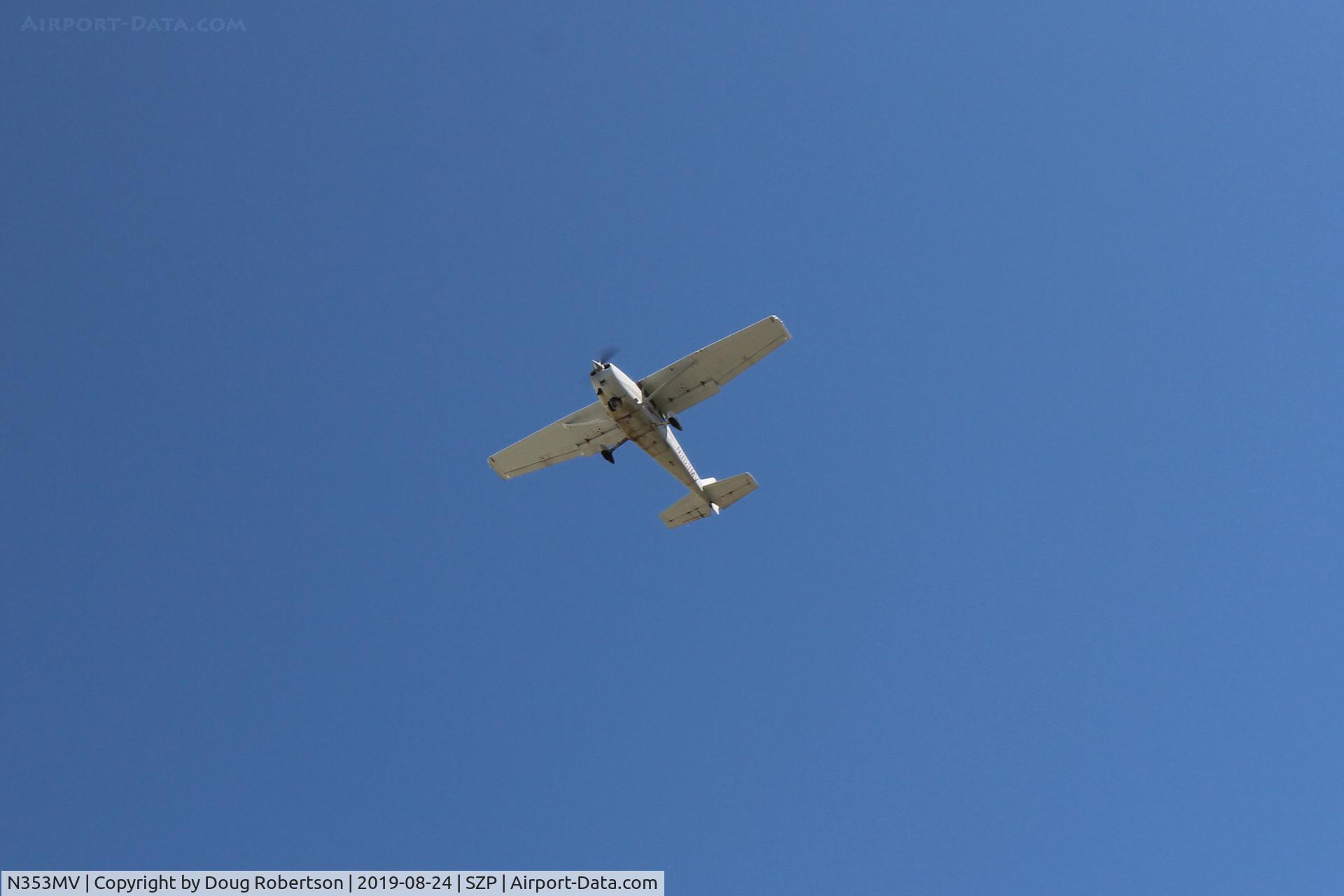 N353MV, 2005 Cessna 172S C/N 172S9908, 2005 Cessna 172S SKYHAWK SP, Lycoming IO-360-L2A 180 Hp, another takeoff climb Rwy 22-I am mobile at SZP-taken from other side of the runway.