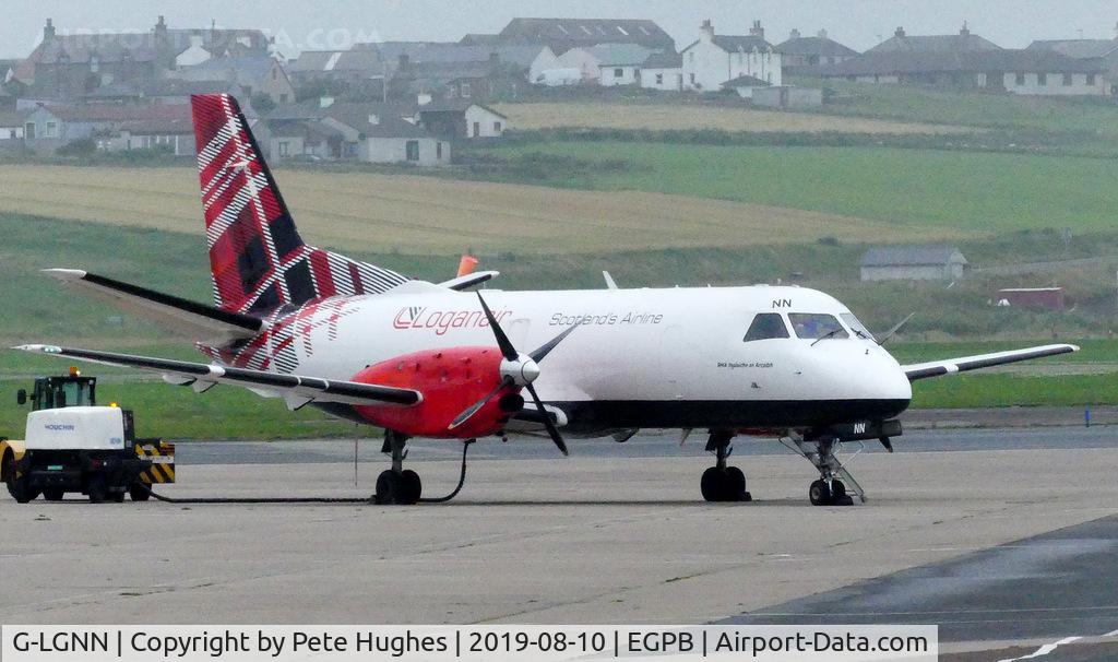 G-LGNN, 1990 Saab 340B C/N 340B-197, SAAB 340 freighter G-LGNN wearing its Loganair tartan at Sumburgh, Shetland