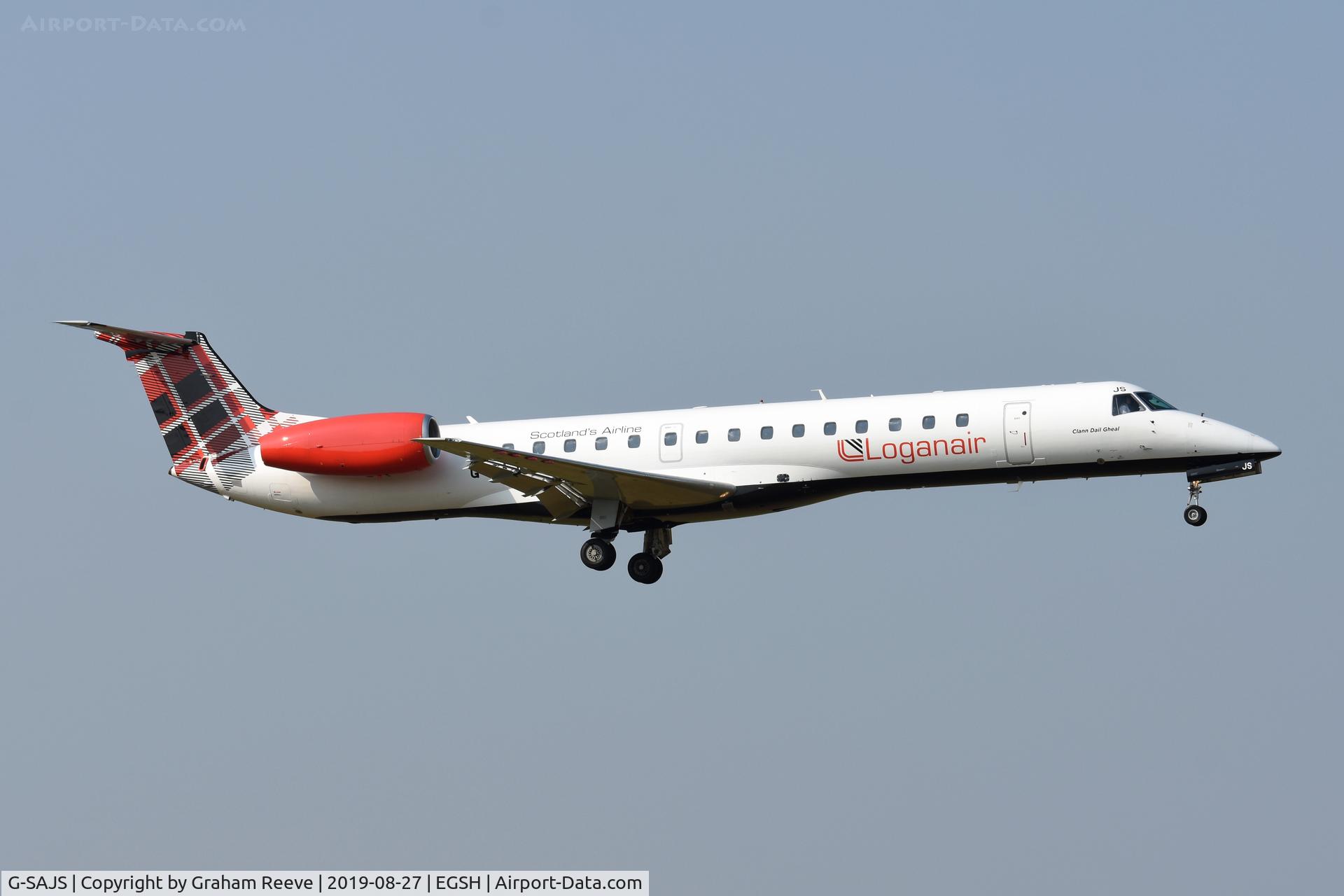 G-SAJS, 2001 Embraer EMB-145EP (ERJ-145EP) C/N 145390, Landing at Norwich.