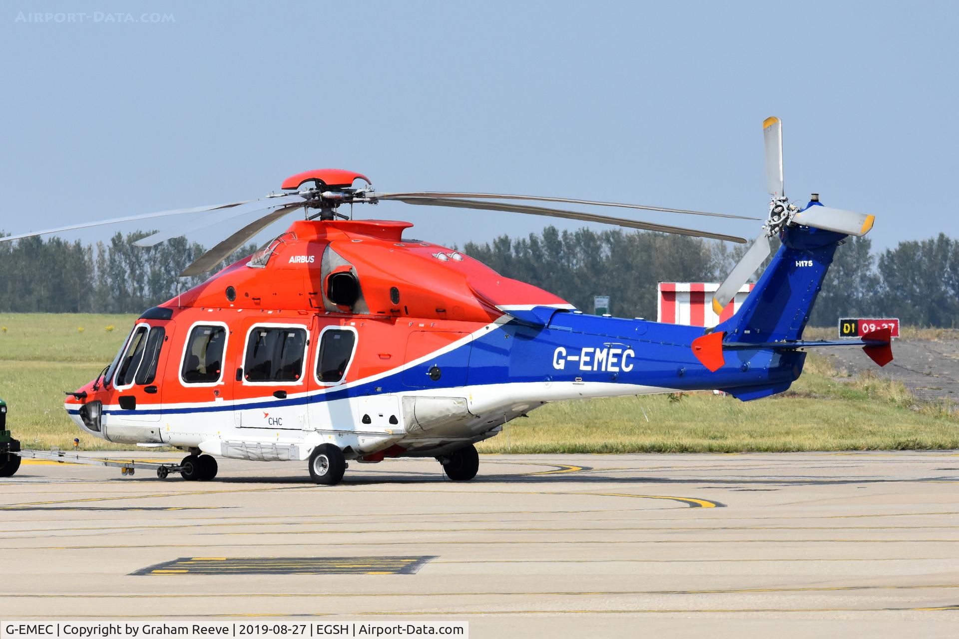 G-EMEC, 2018 Airbus Helicopters EC-175B C/N 5031, Under tow at Norwich.