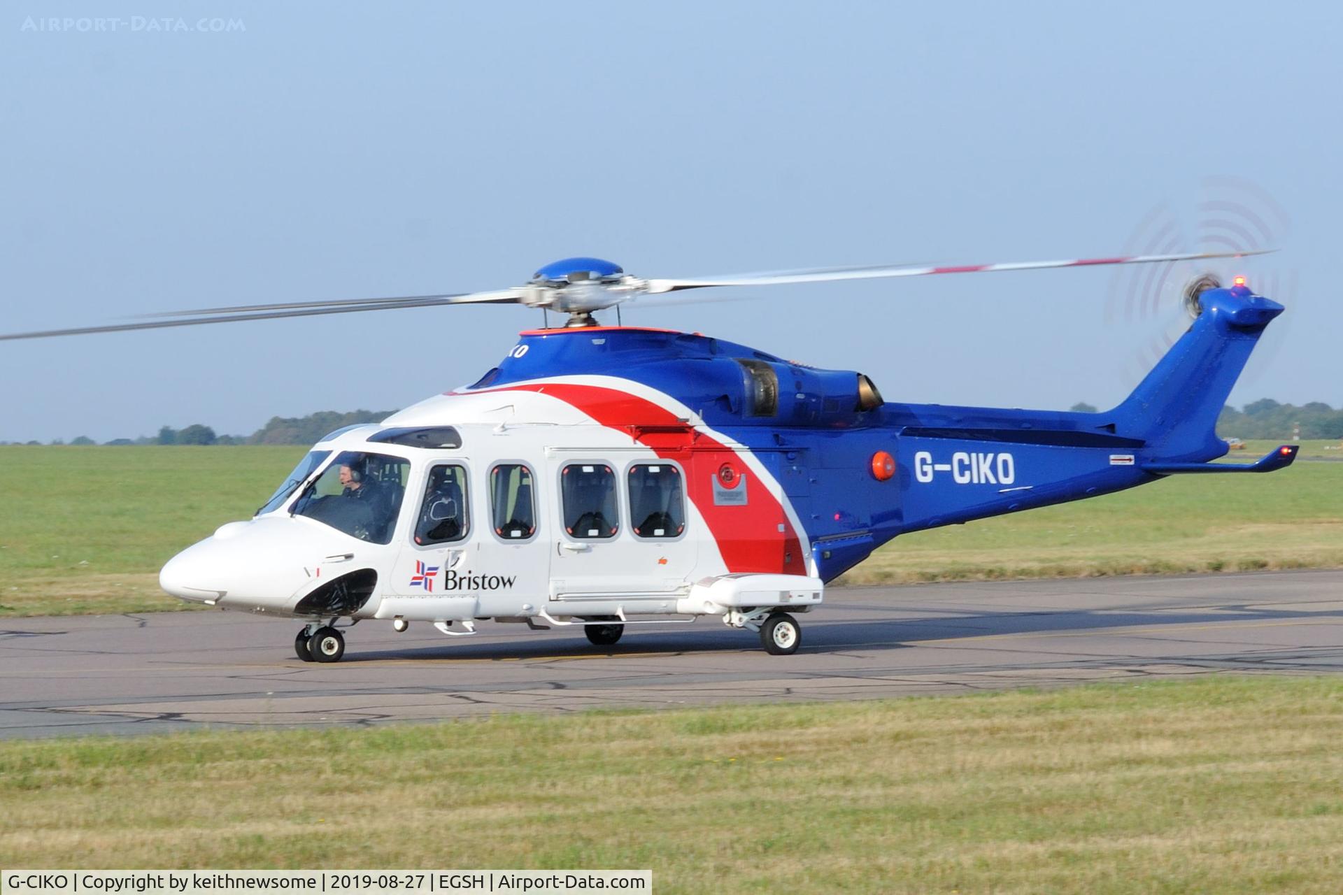 G-CIKO, 2014 AgustaWestland AW-139 C/N 41378, Leaving Norwich for offshore.