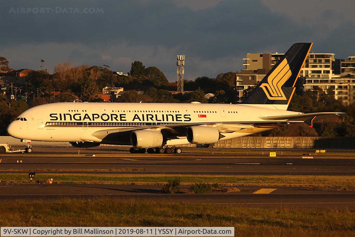 9V-SKW, 2017 Airbus A380-841 C/N 0251, under tow to park