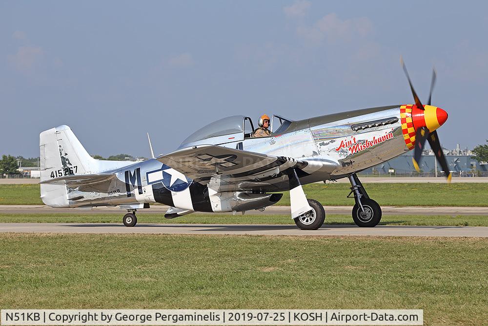 N51KB, 1961 North American F-51D Mustang C/N 44-74009, One of 24 Mustangs at Airventure 2019.