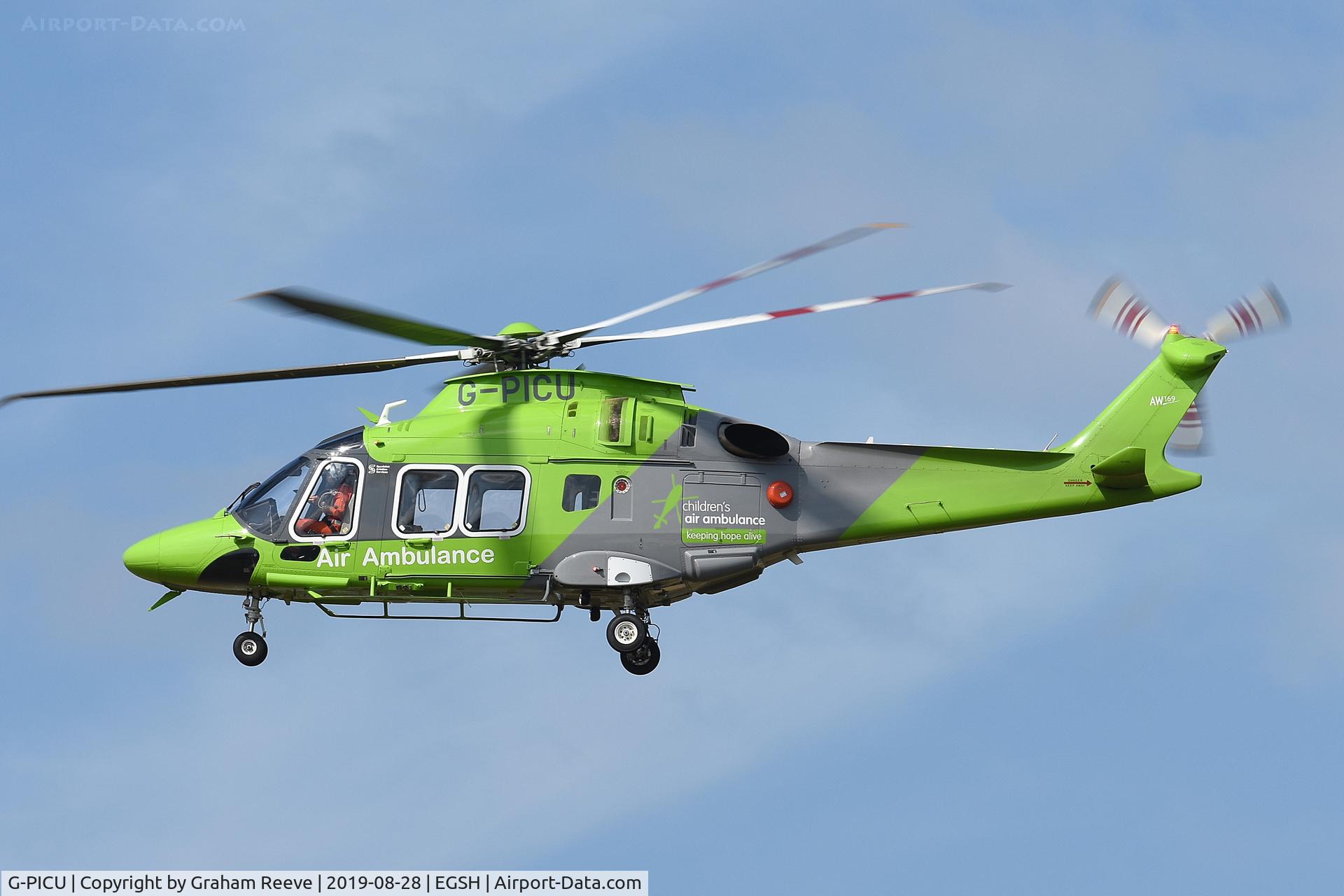 G-PICU, 2017 Leonardo AW169 C/N 69055, Departing from Norwich.