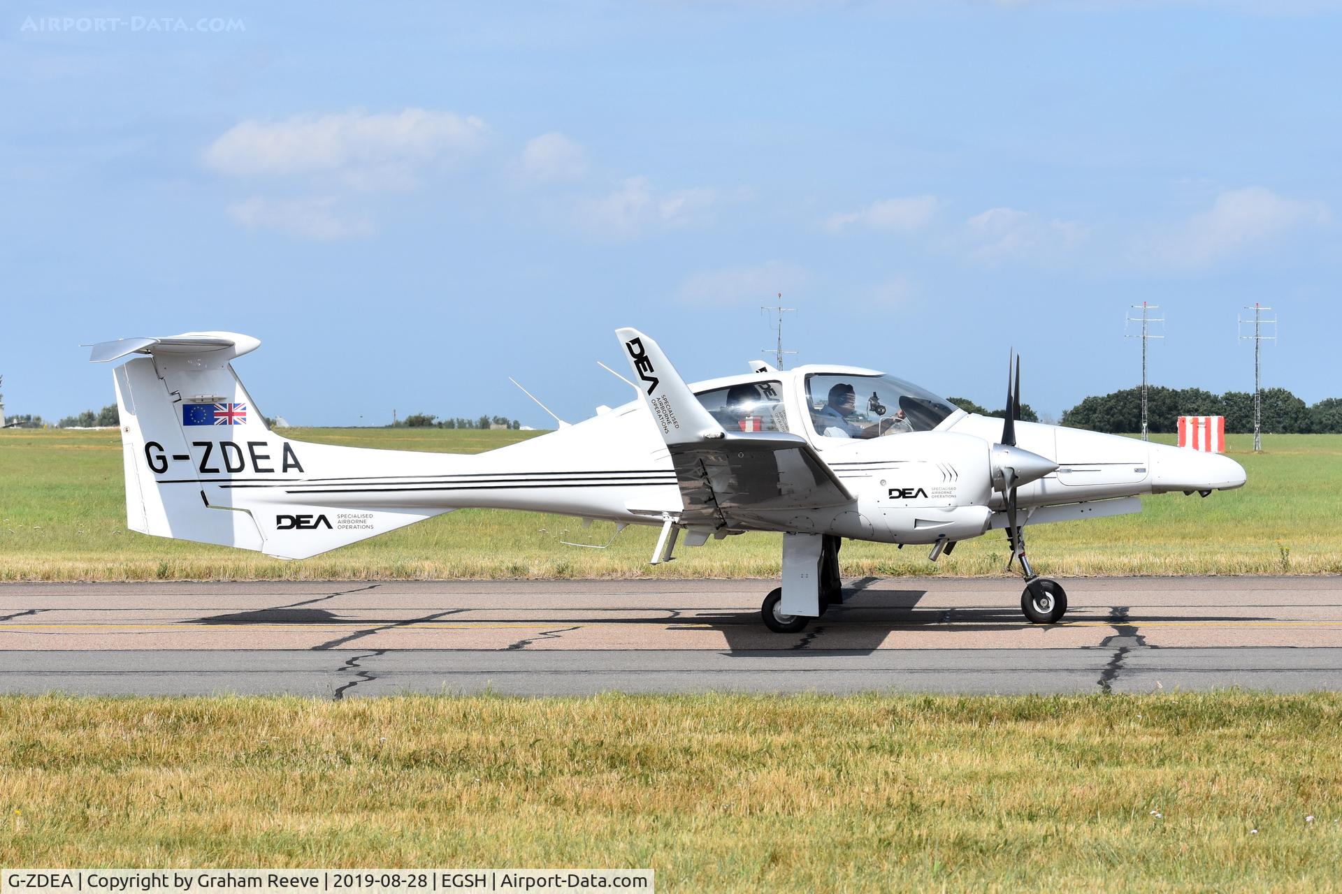 G-ZDEA, 2006 Diamond DA-42 Twin Star C/N 42 080, Departing from Norwich.