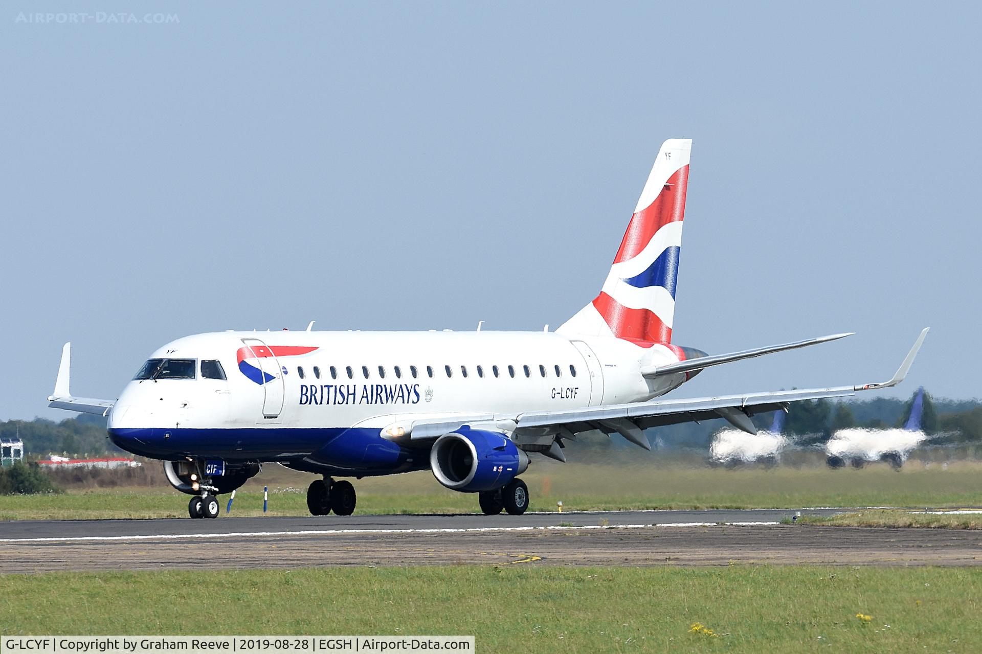G-LCYF, 2009 Embraer 170STD (ERJ-170-100STD) C/N 17000298, Just landed at Norwich.
