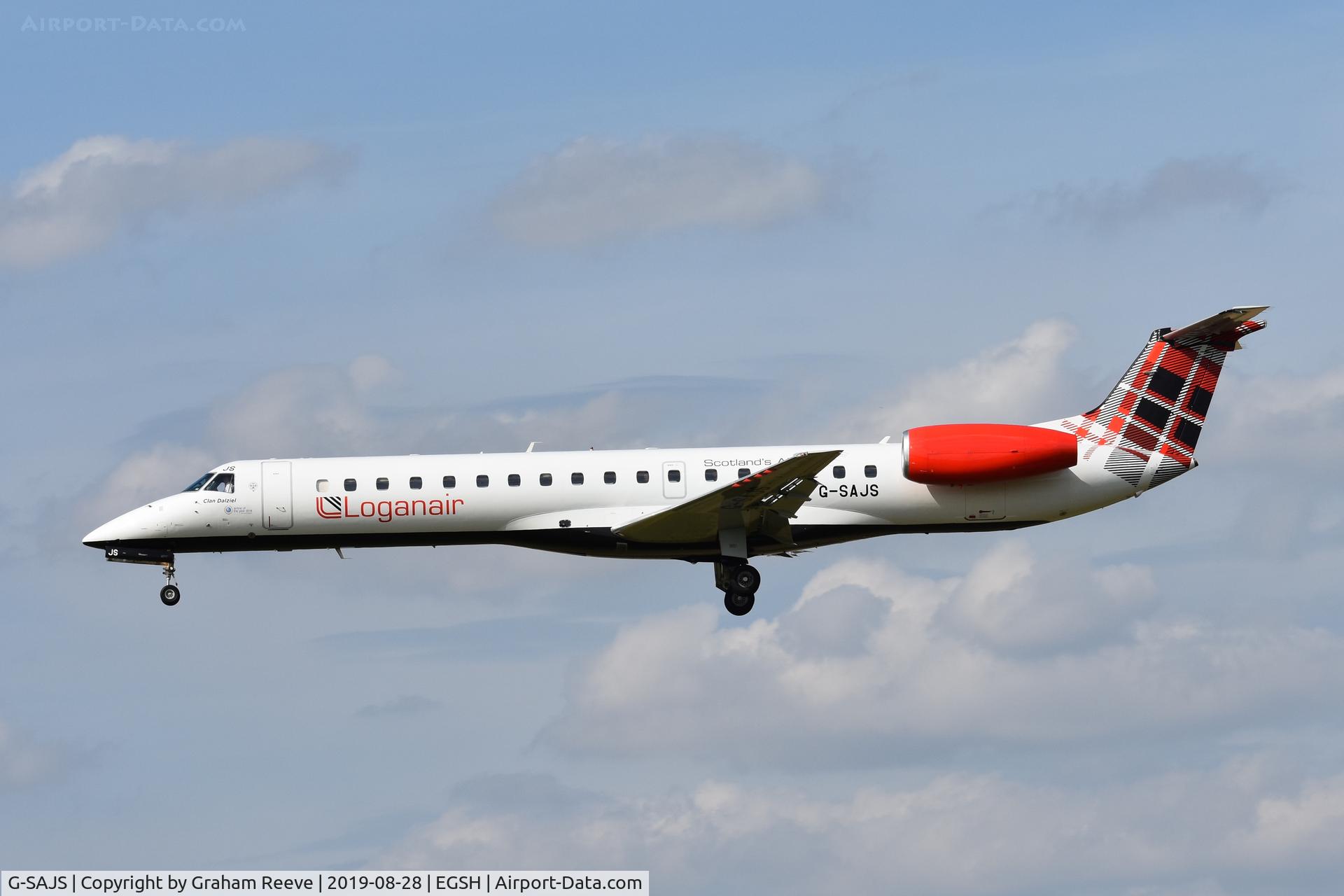 G-SAJS, 2001 Embraer EMB-145EP (ERJ-145EP) C/N 145390, Landing at Norwich.