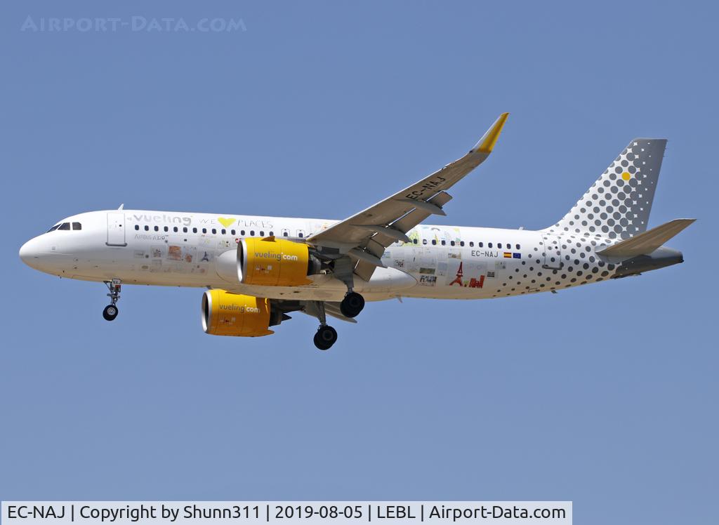 EC-NAJ, 2018 Airbus A320-271N C/N 8510, Landing rwy 25R in special 'Vueling love place' c/s