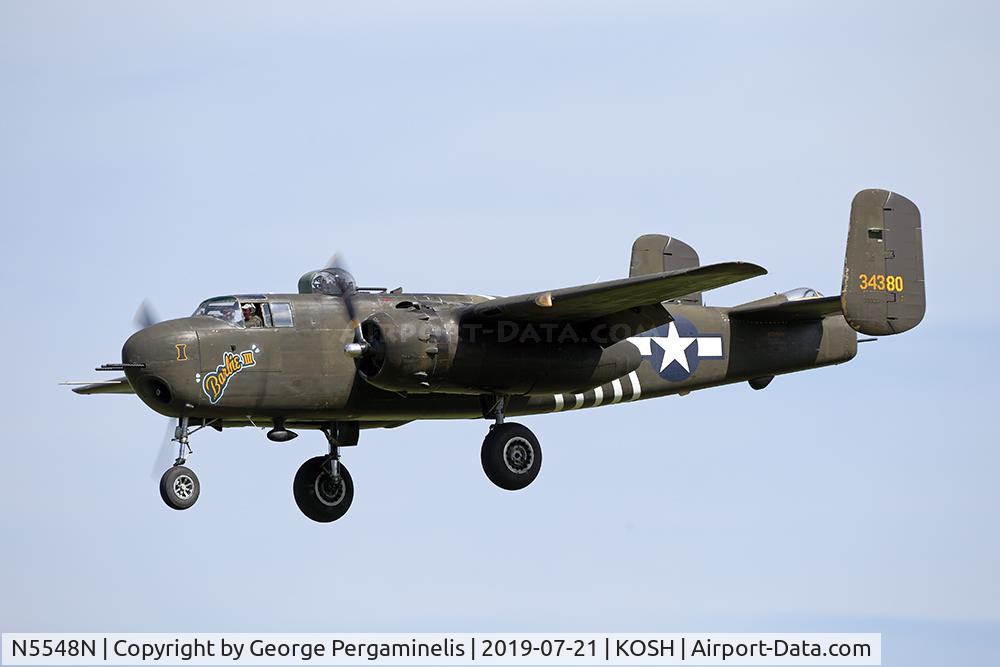 N5548N, 1943 North American B-25H Mitchell C/N 98-21107, Landing on runway 36L.