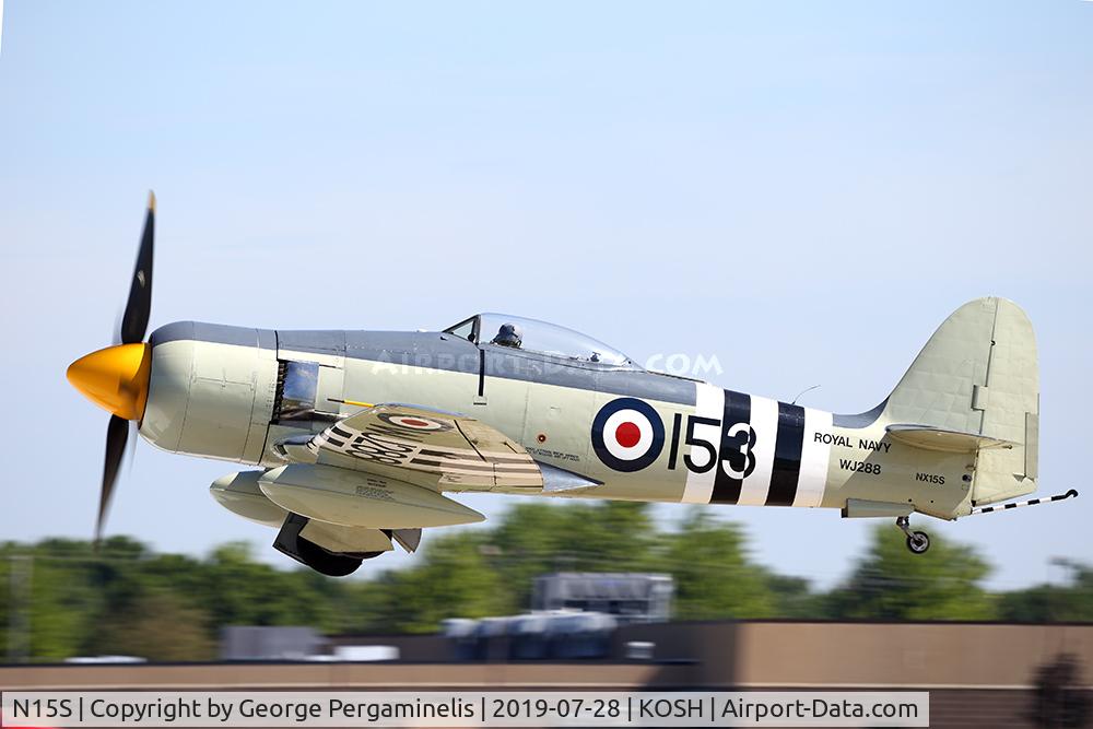 N15S, 1953 Hawker Sea Fury FB.11 C/N 41H/696792, Departing from runway 27.