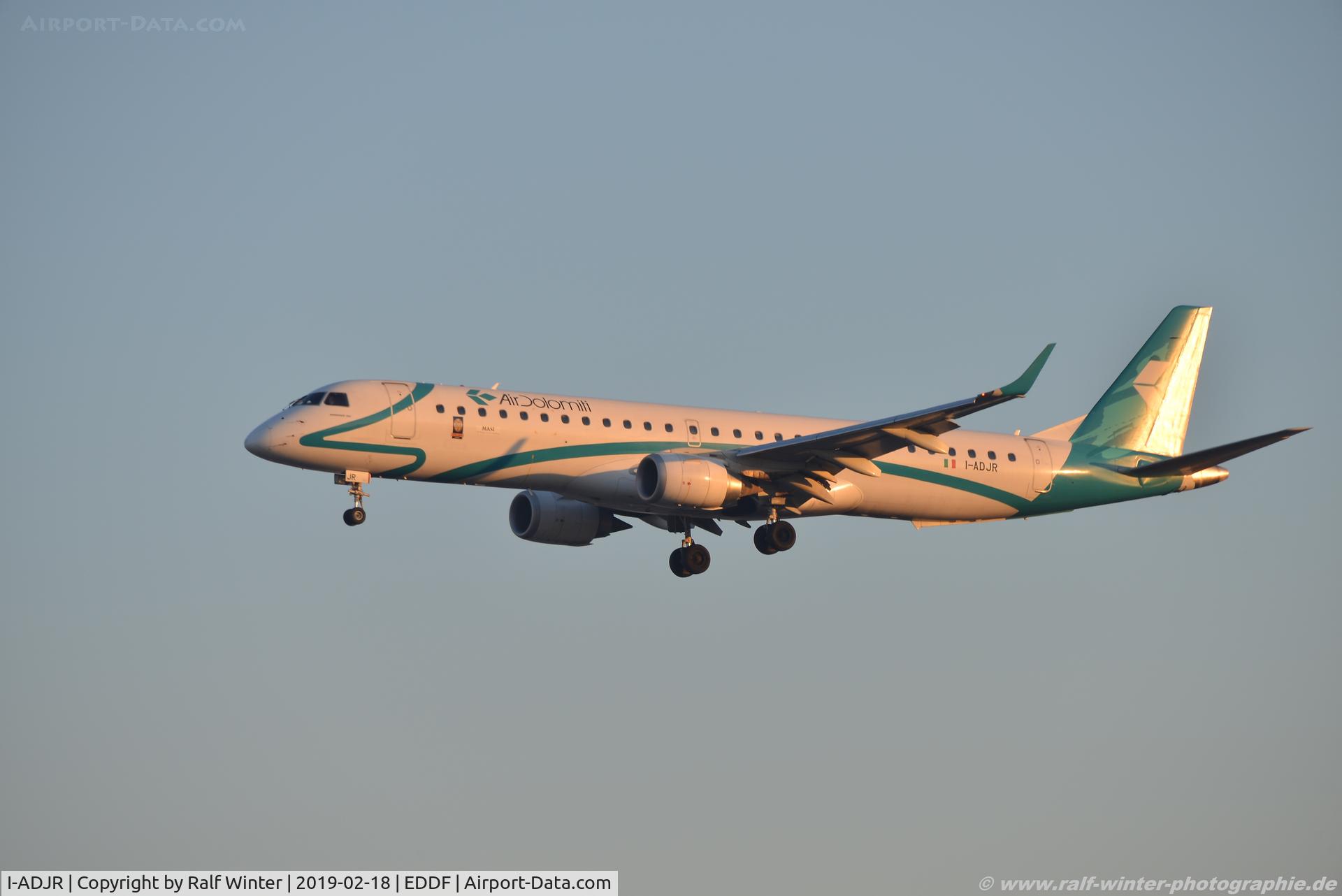 I-ADJR, 2012 Embraer 195LR (ERJ-190-200LR) C/N 19000595, Embraer ERJ-195LR 190-200LR - EN DLA Air Dolomiti 'Norma di Vincenzo Bellini' - 19000558 - I-ADJR - 18.02.2019 - FRA