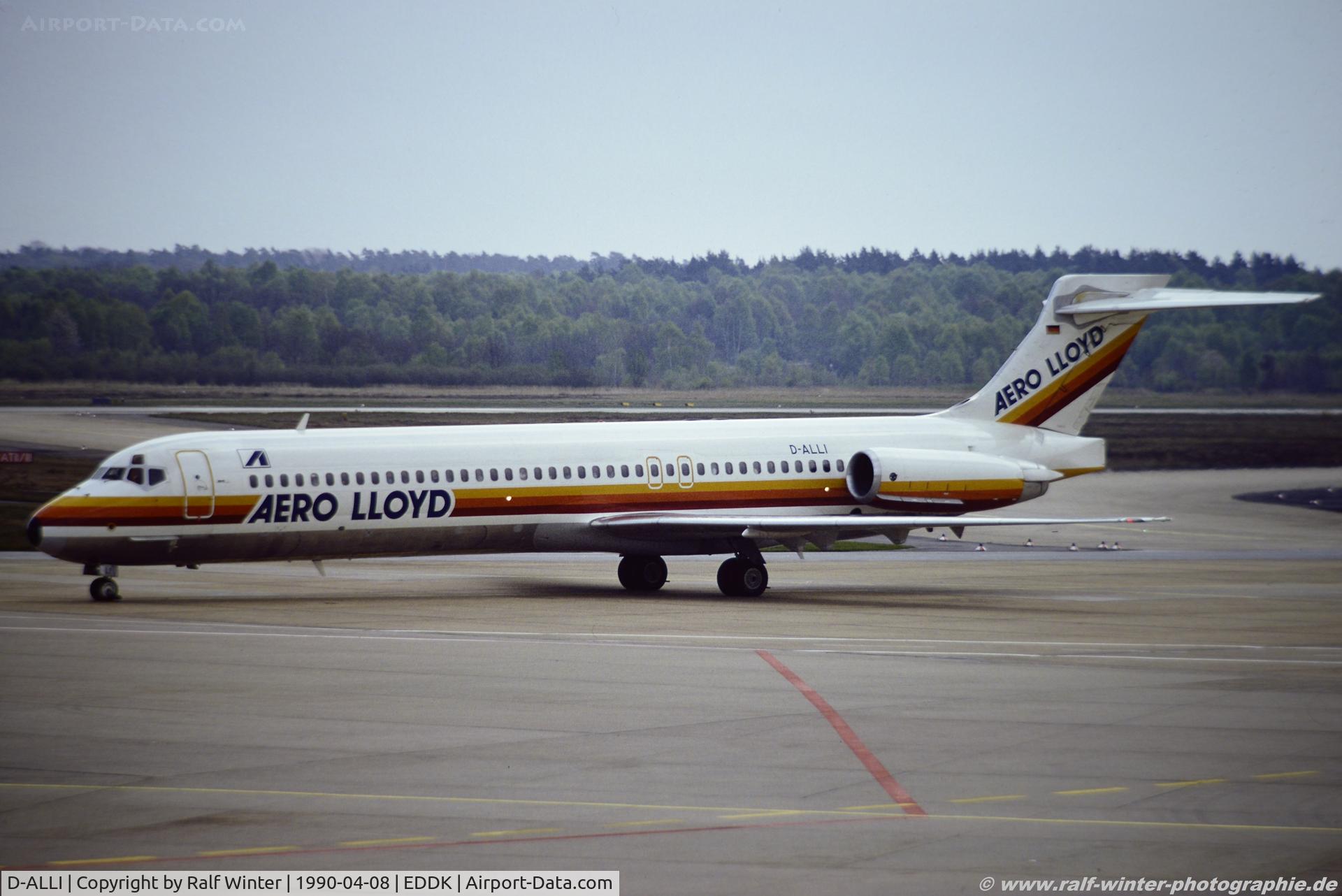 D-ALLI, 1989 McDonnell Douglas MD-87 (DC-9-87) C/N 49767, McDonnnell Douglas MD-87 - YP AEF Aero Lloyd - 49767 - D-ALLI - 08.04.1990 - CGN